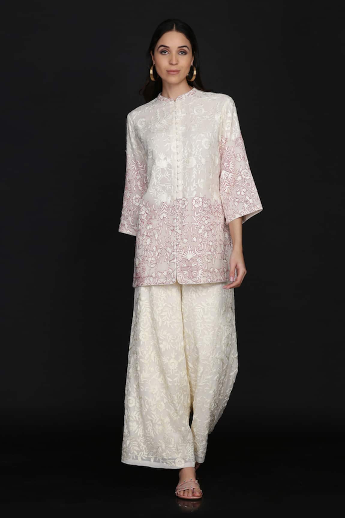 Anju & Harleen Floral Vine Embroidered Jacket With Flared Pant