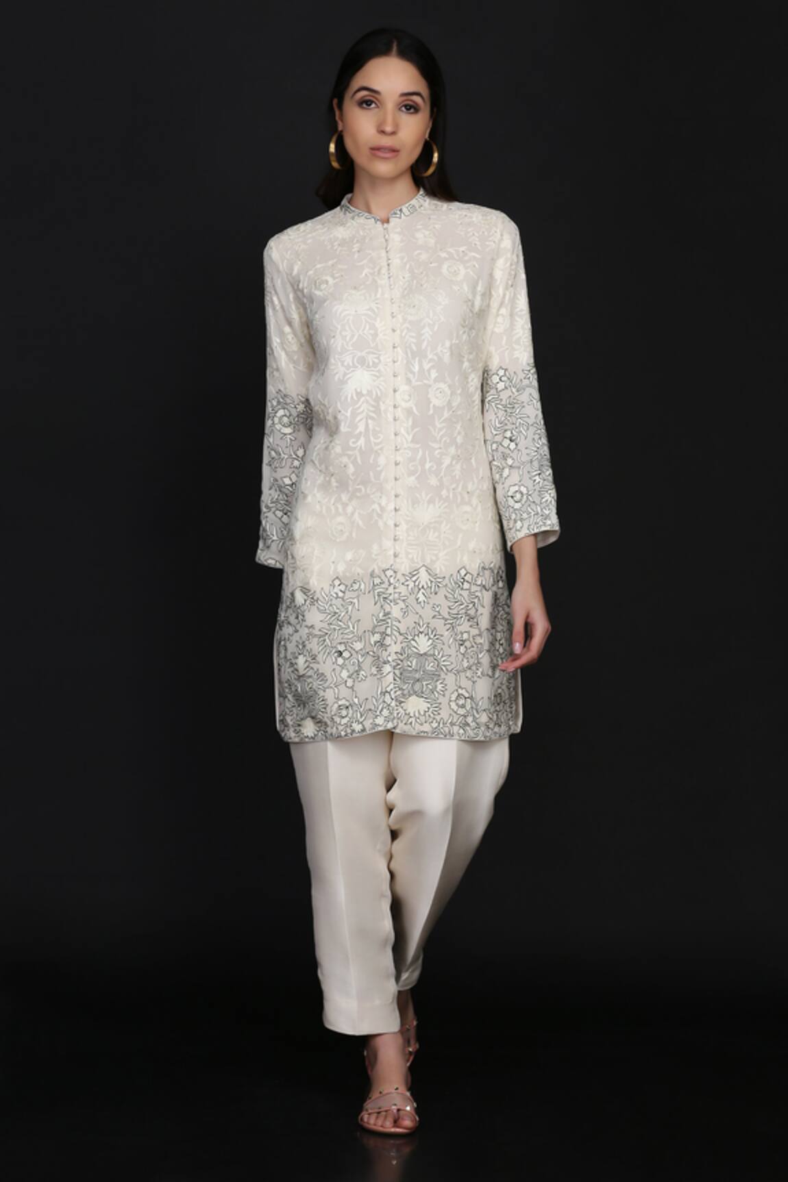 Anju & Harleen Floral Embroidered Jacket With Flared Pant
