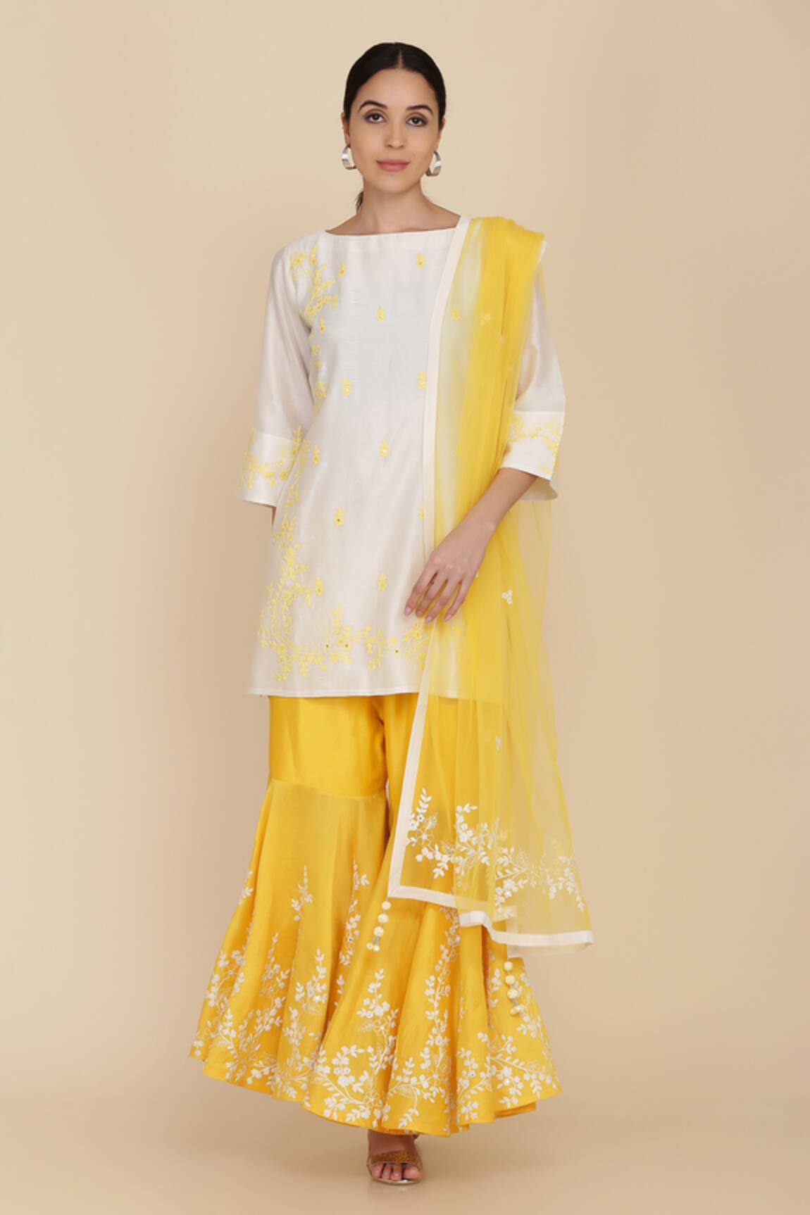 Anju & Harleen Dori Embroidered Floral Kurta Gharara Set