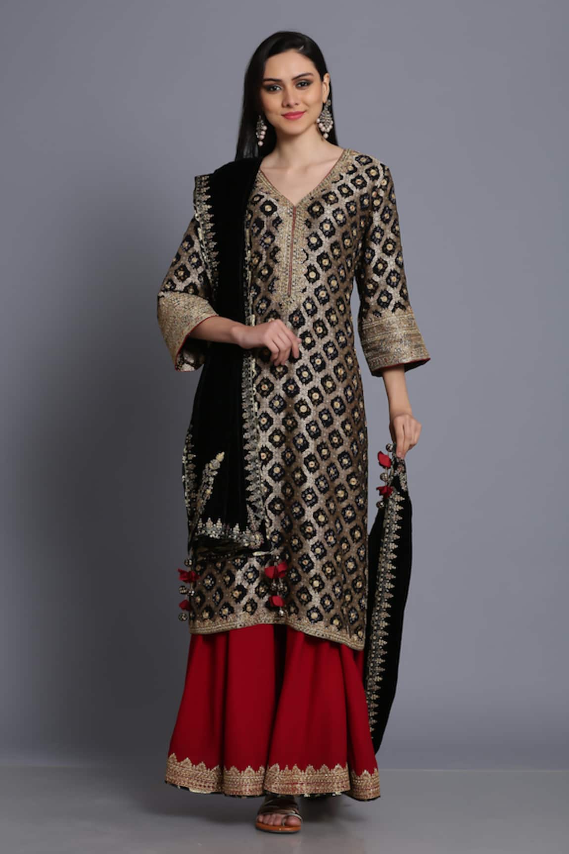 Anju & Harleen Bandhani Zari Embroidered Kurta Sharara Set 