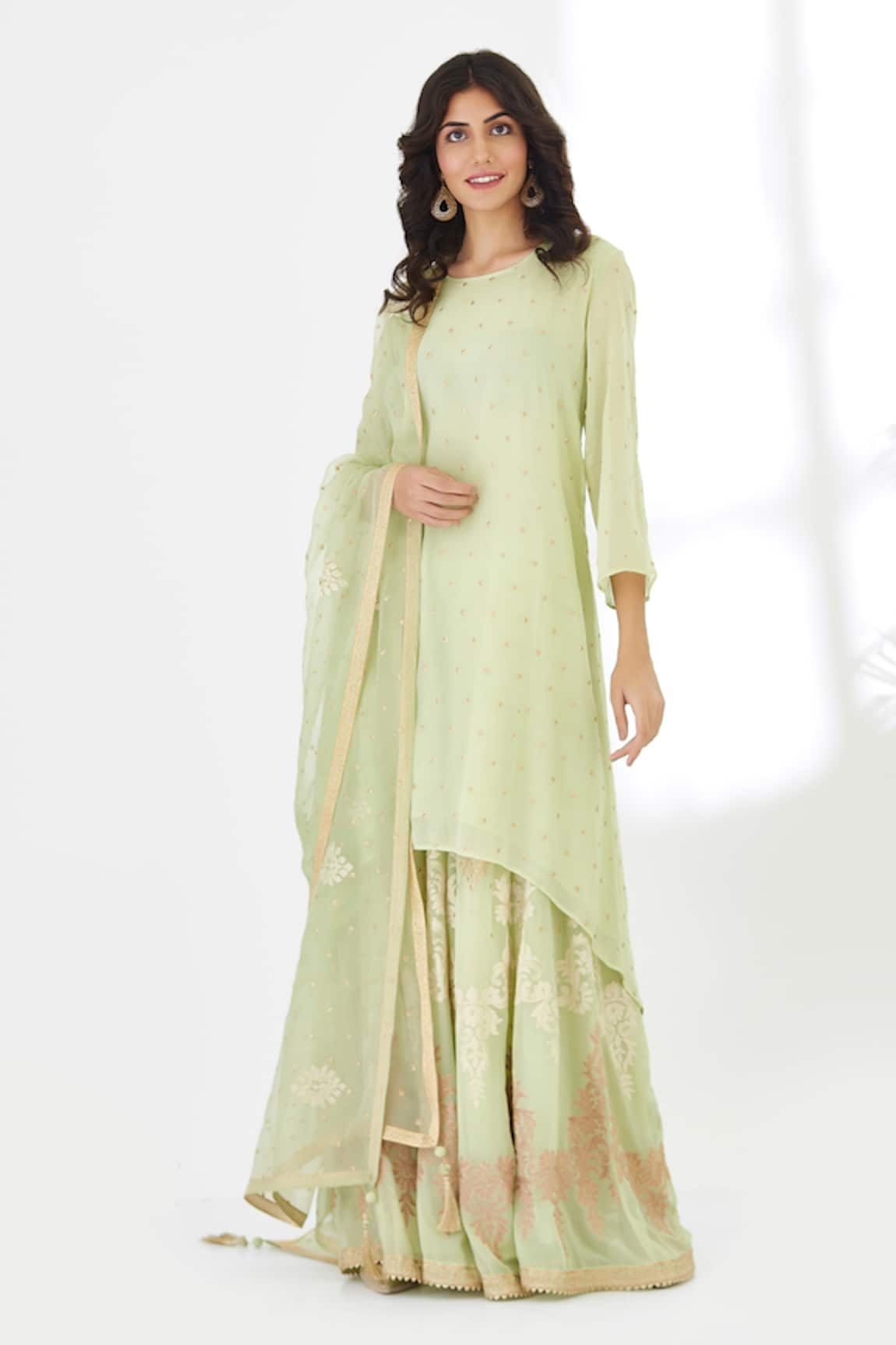 Anju & Harleen Embroidered Asymmetric Kurta Sharara Set