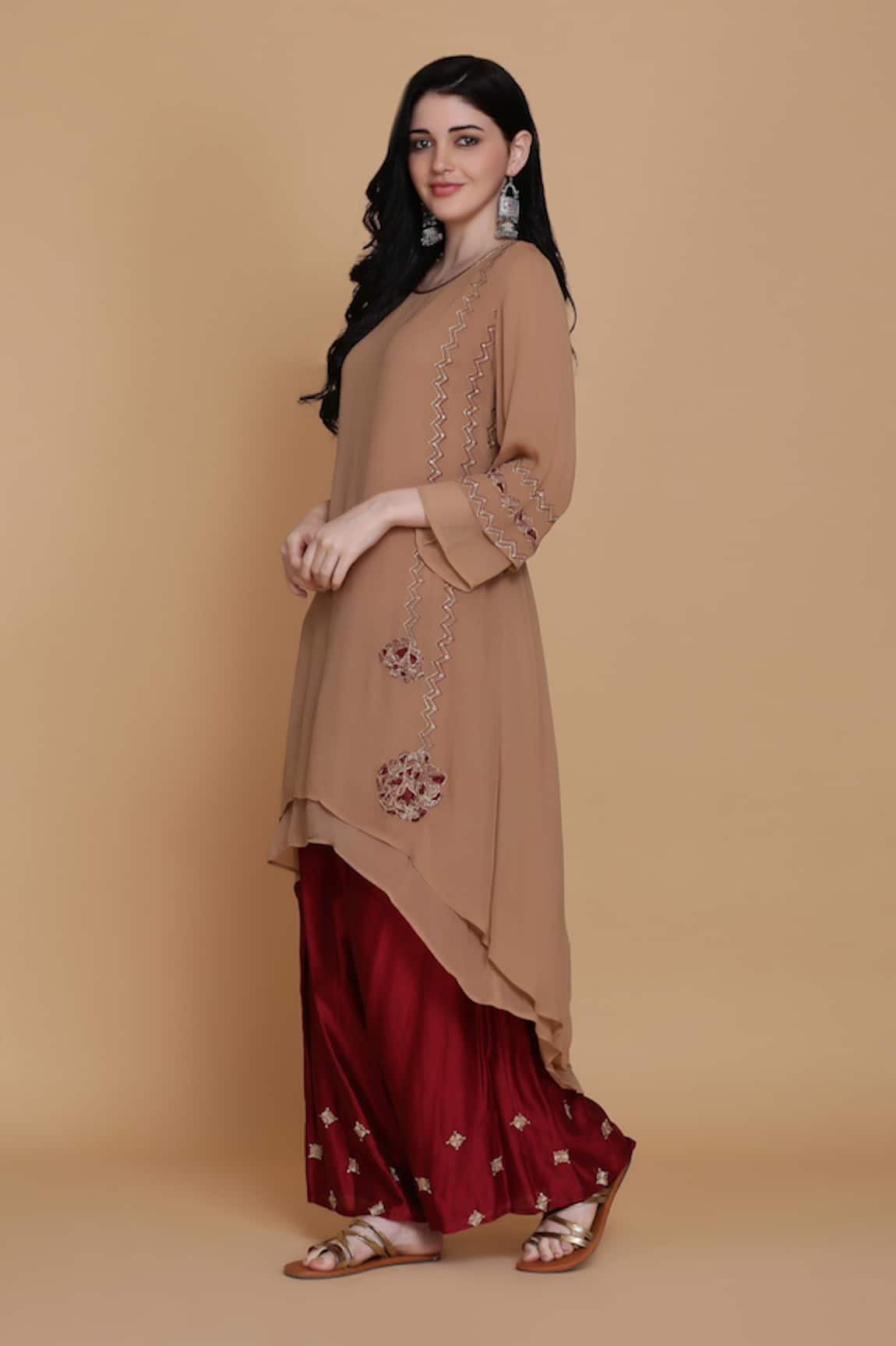 Anju & Harleen Embroidered Double-Layered Kurta & Sharara Set