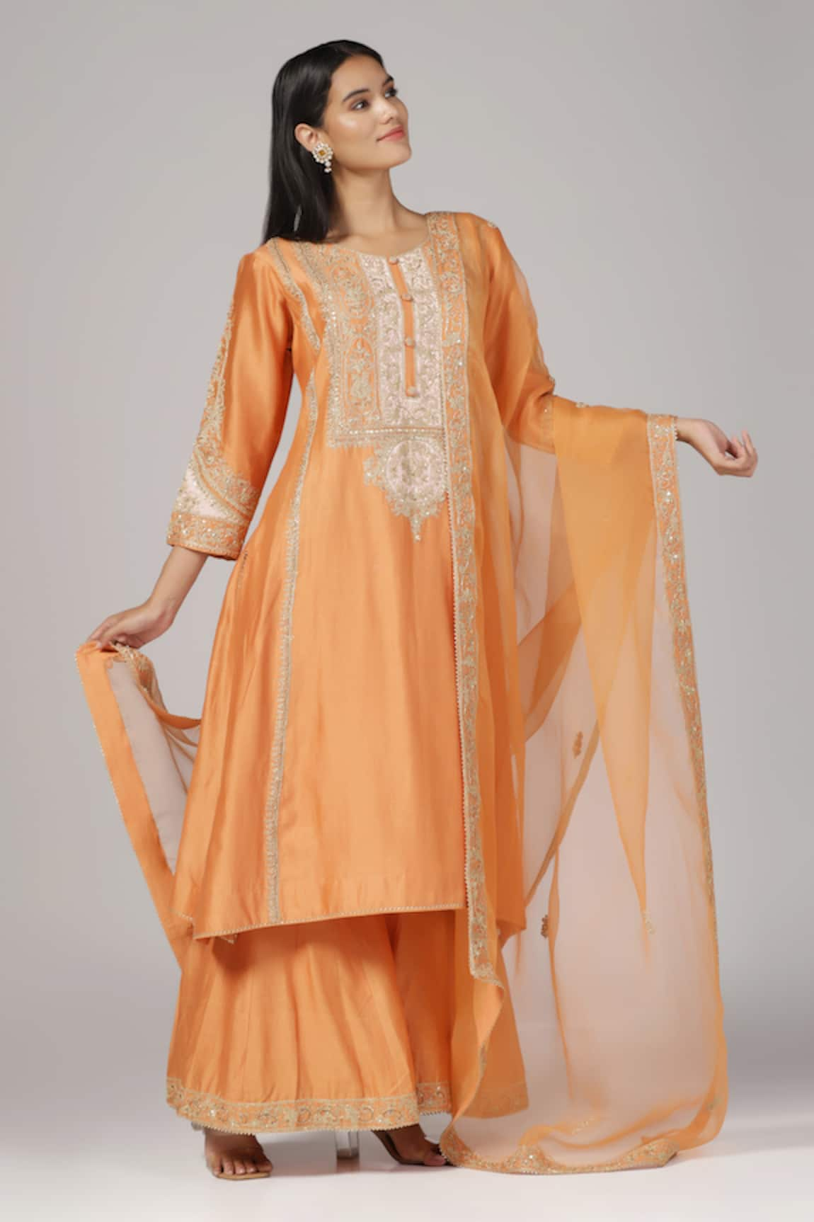 Anju & Harleen Zari Embroidered Kurta Sharara Set