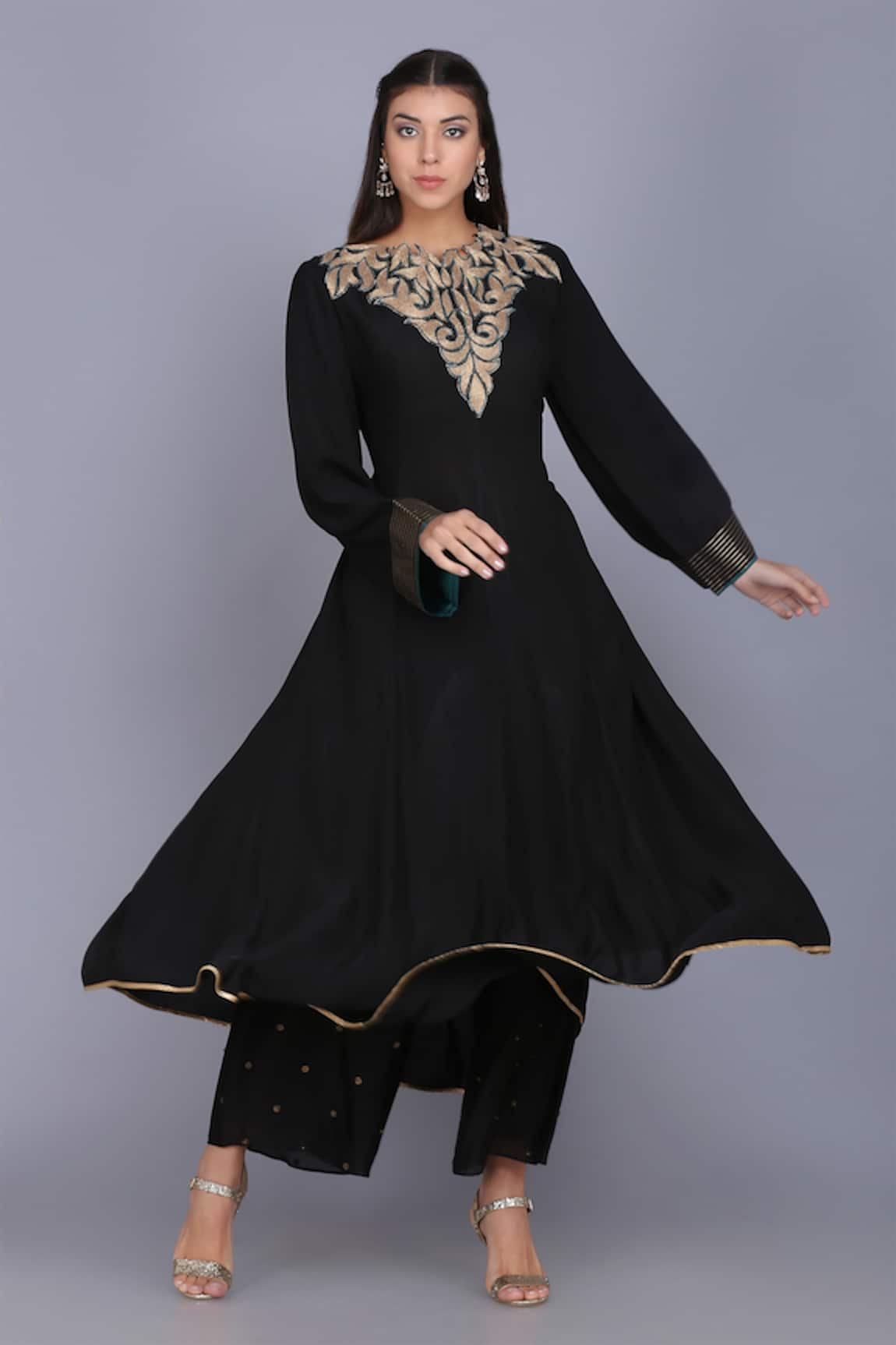 Anju & Harleen Zari Neckline Kurta Palazzo Set