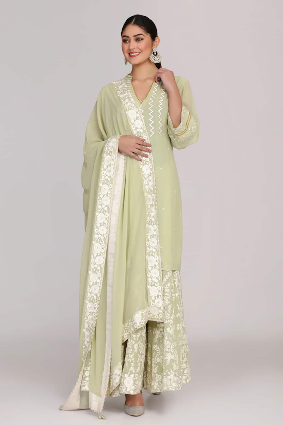 Anju & Harleen Resham Embroidered Kurta Sharara Set