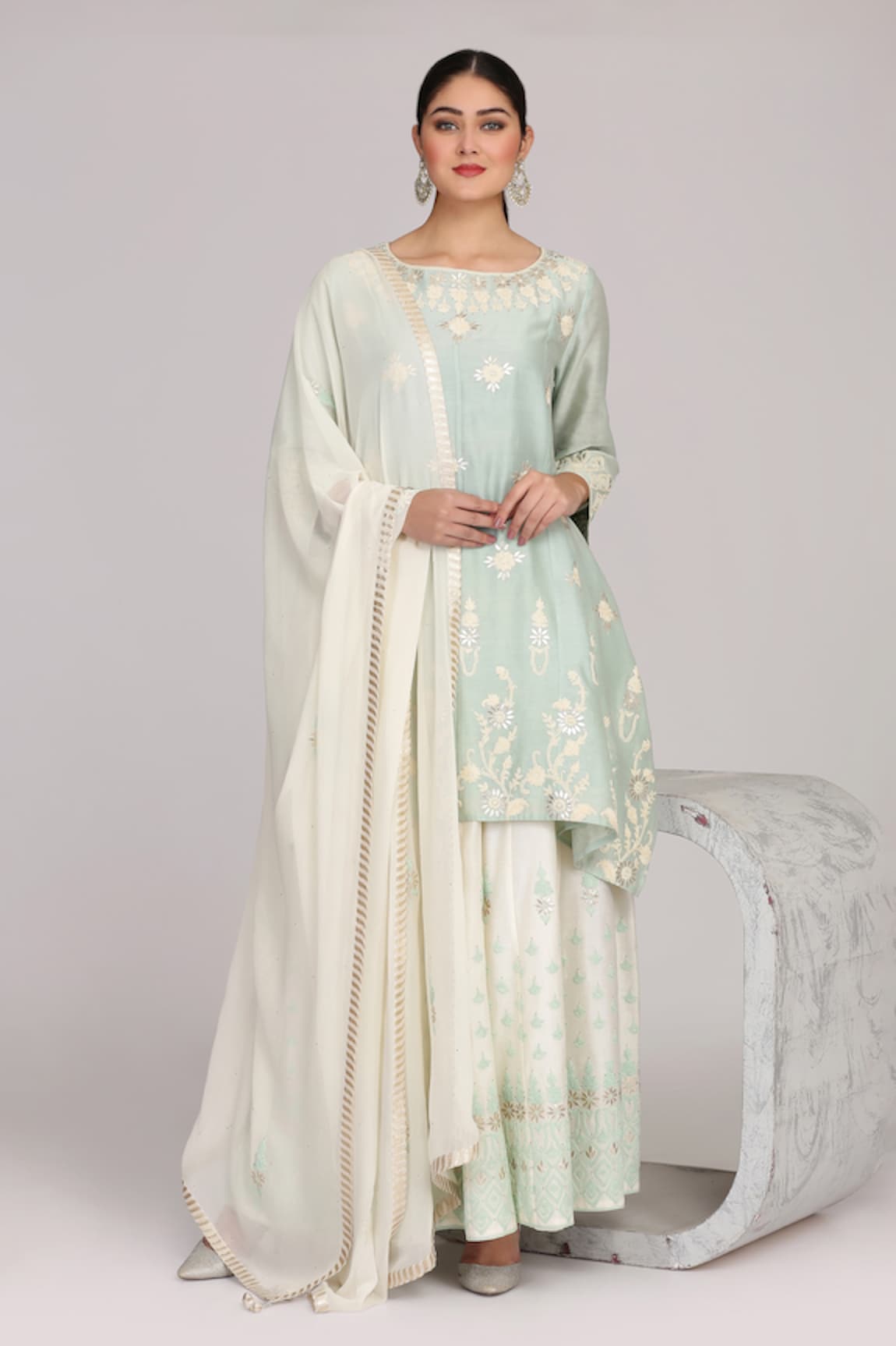 Anju & Harleen Asymmetric Embroidered Kurta Sharara Set