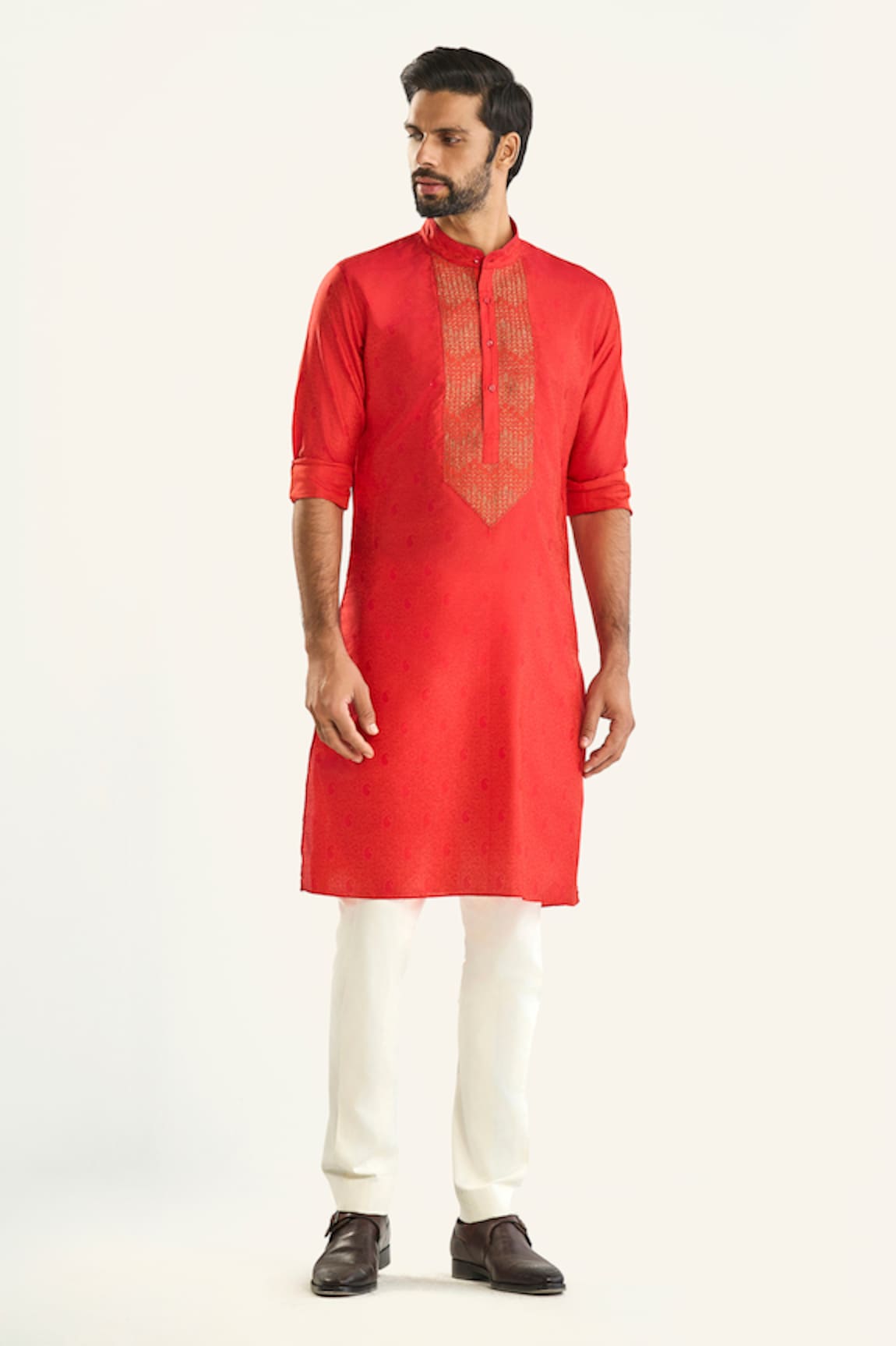 Raghavendra Rathore Jodhpur The Fort Silk Threadwork Placket Kurta