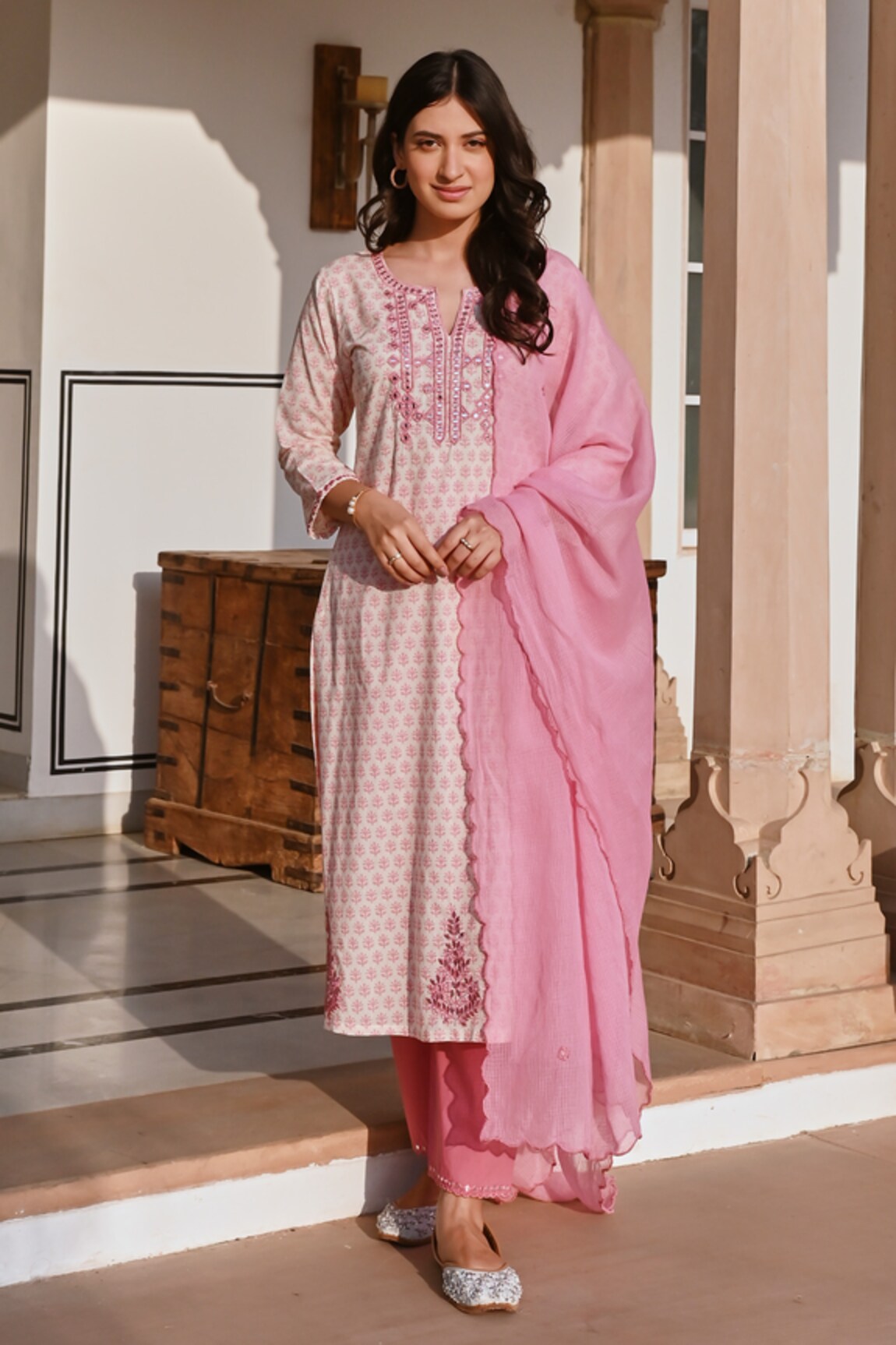 KARAJ JAIPUR Straight Cotton Butti Print Kurta Pant Set