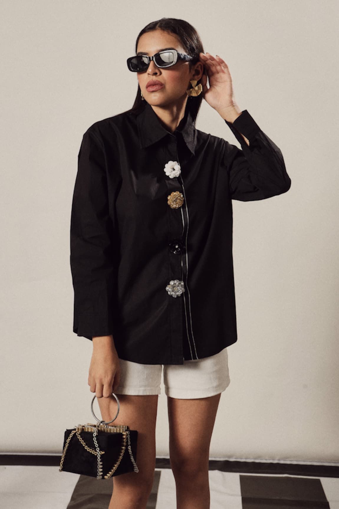 Tasuvure Beatrix Bejewelled Button Embellished Shirt