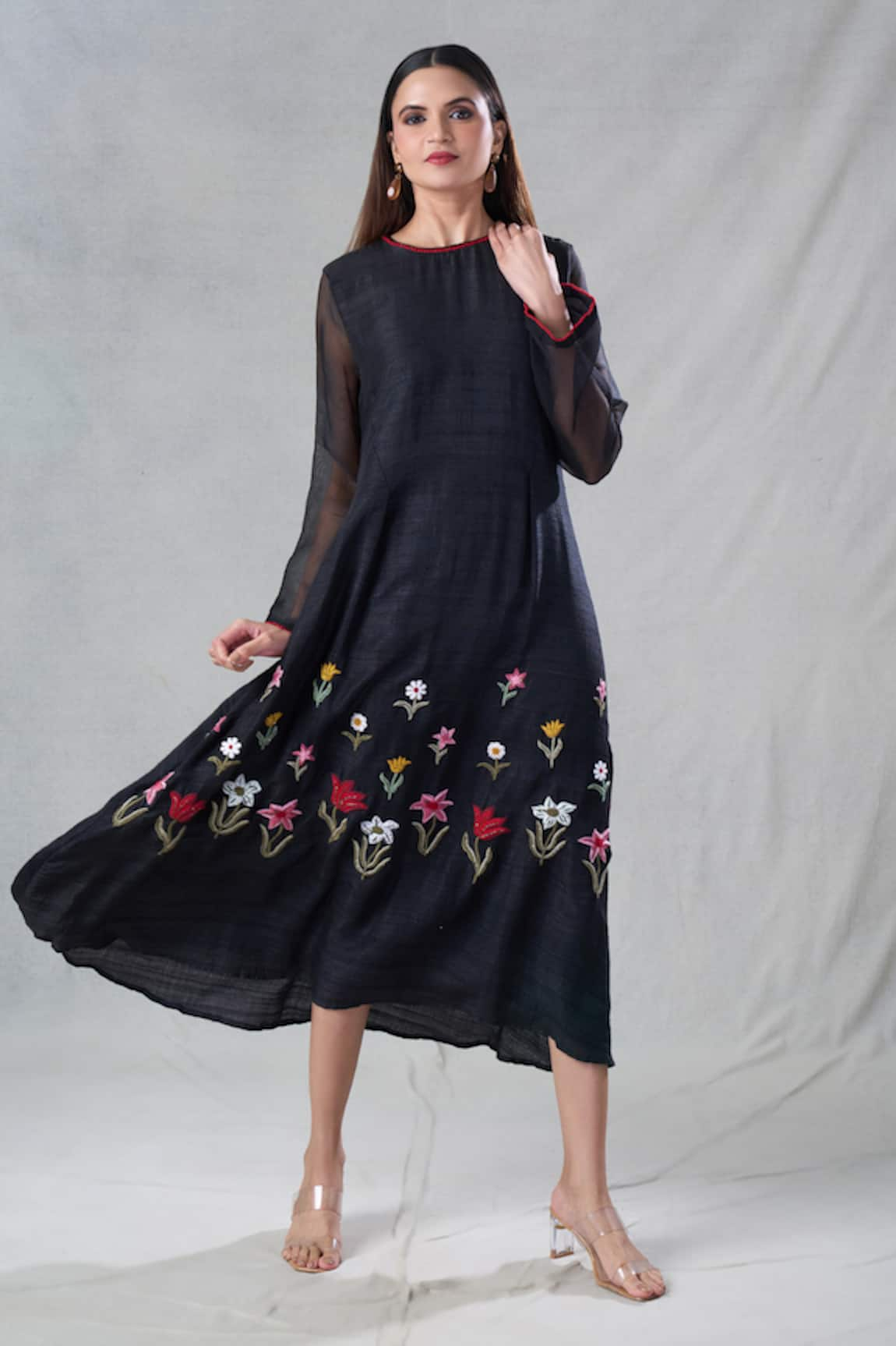 Bhusattva Floral Placement Embroidered A-Line Dress