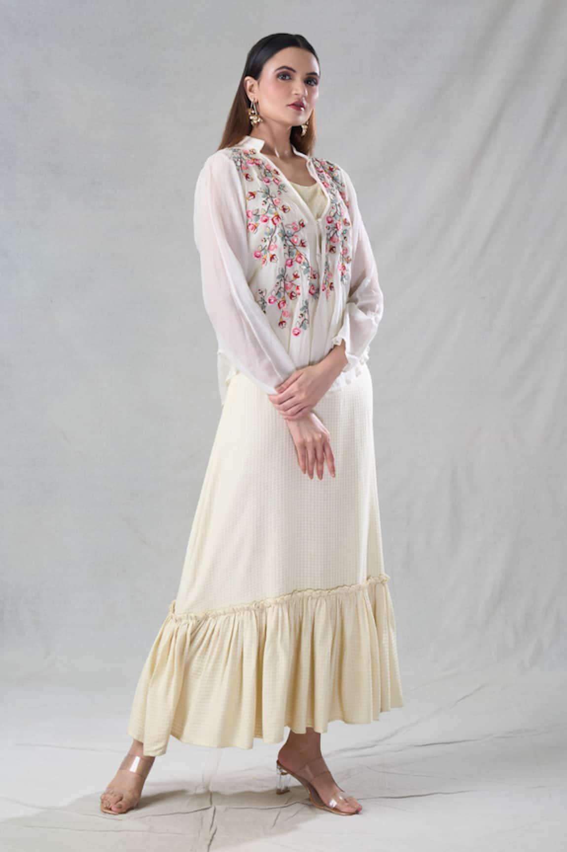 Bhusattva Frill Dress With Embroidered Jacket