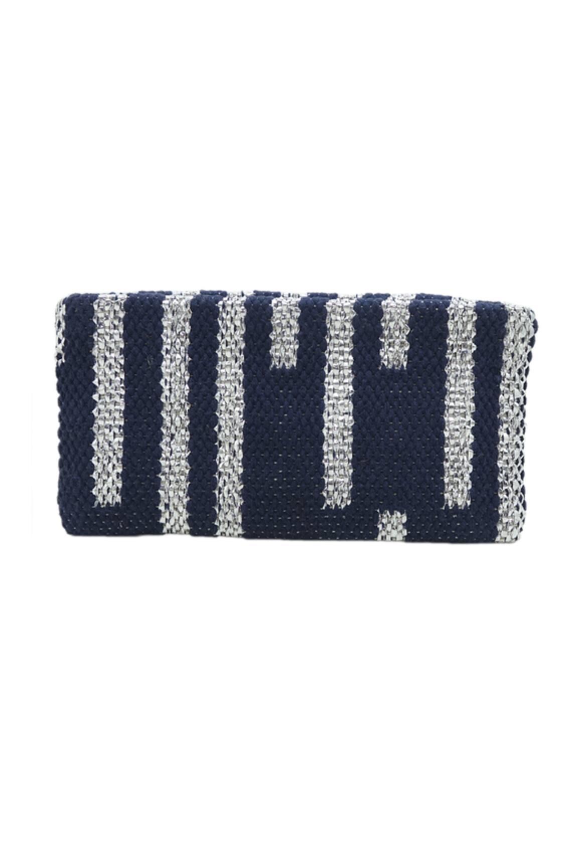 Trov Blue Woven Clutch with Silver Embellishments 