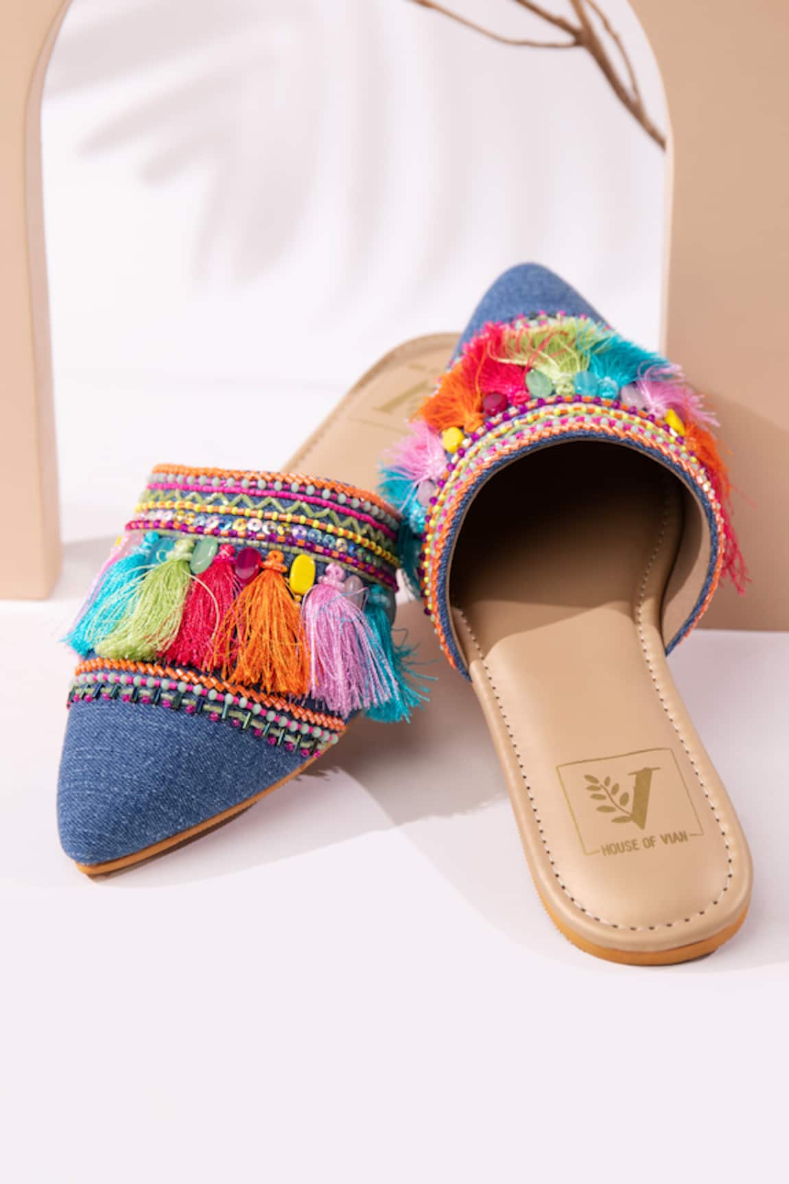 House of Vian Color Pop Beads Embellished Mules