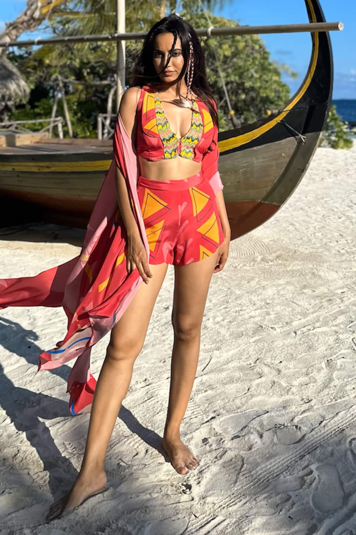 Babita Malkani Abstract Print Throw & Shorts Set