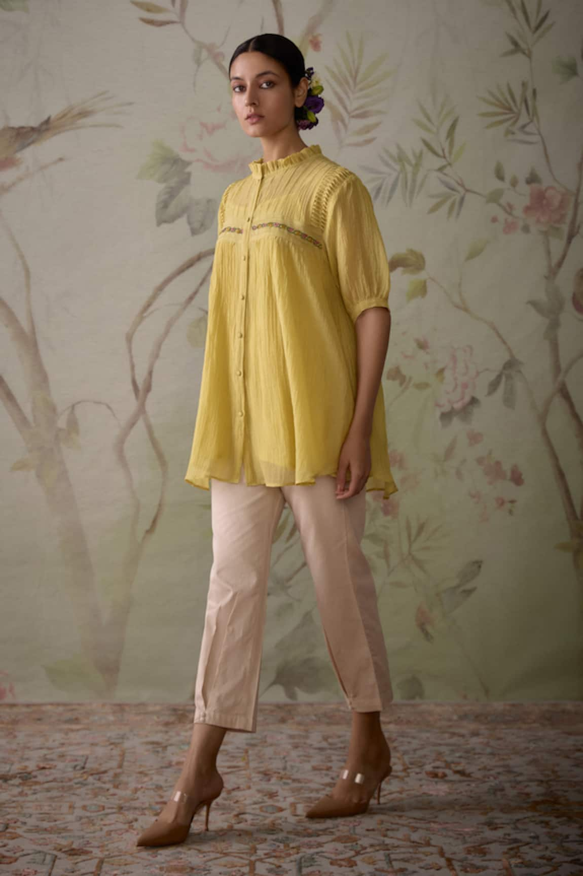 Kritika Dawar Short Pintucked Chanderi Tunic & Pant Set