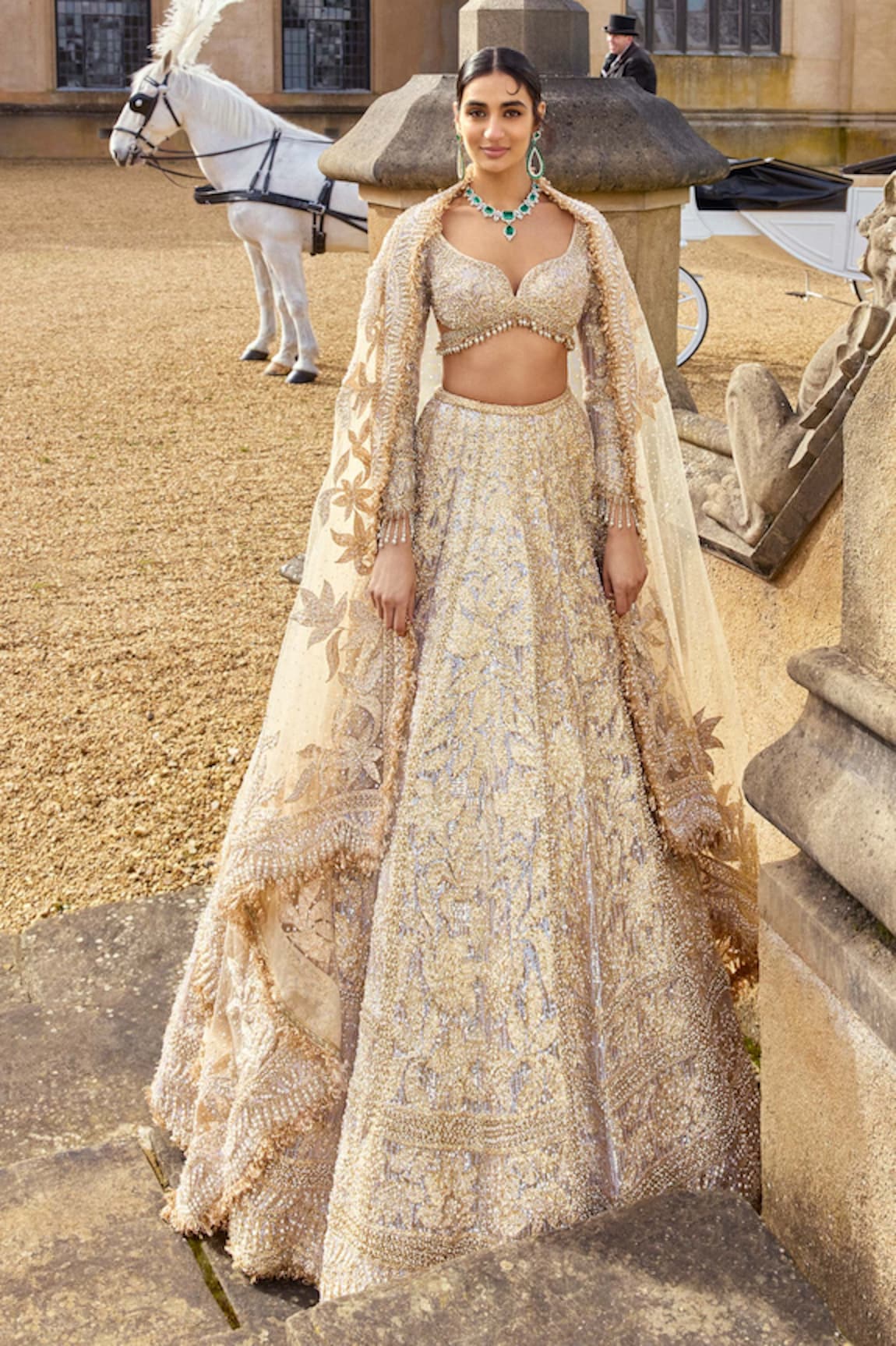 Seema Gujral Metallic Floral Embroidered Bridal Lehenga Set