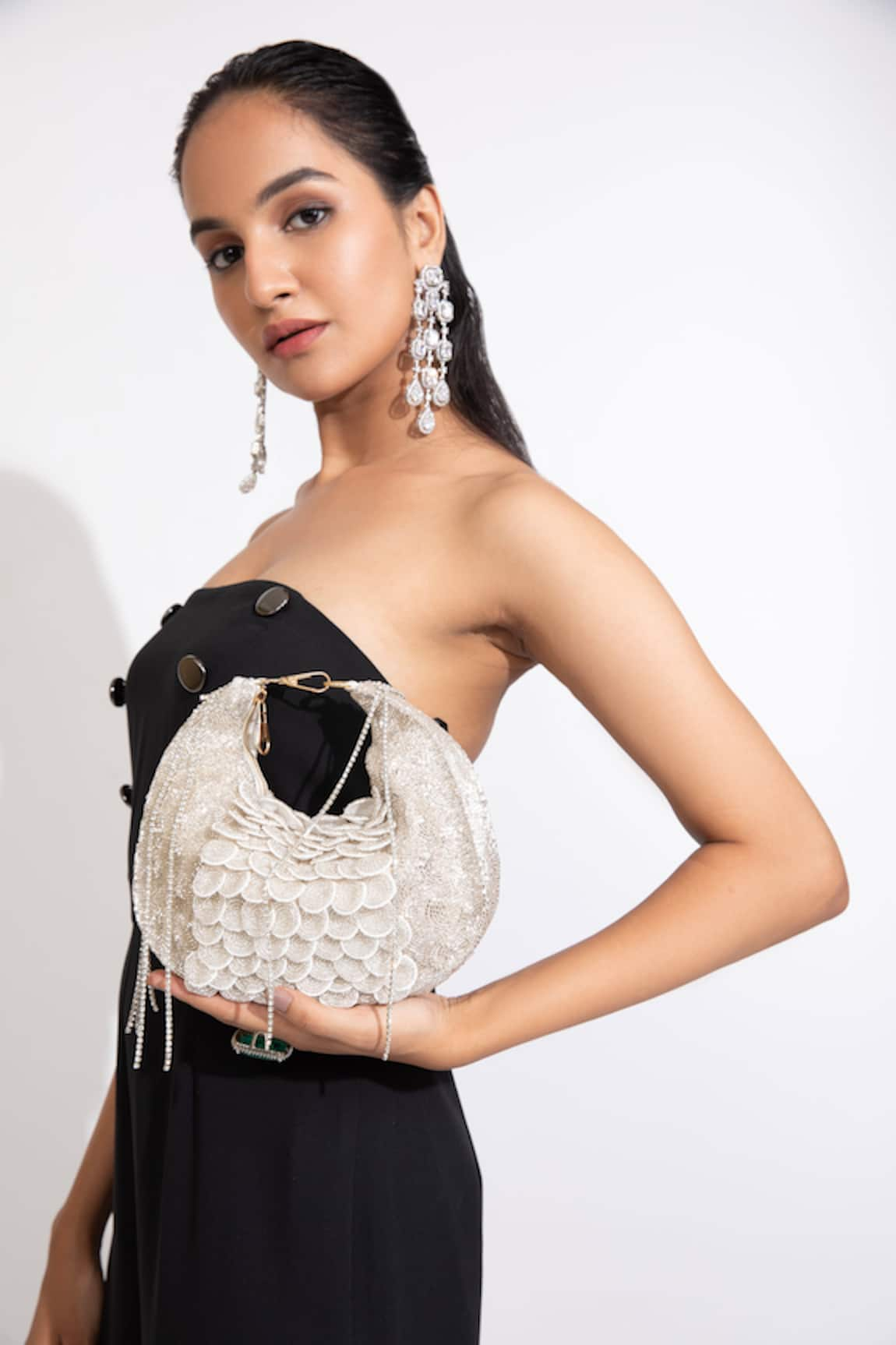 MODARTA Scallop Crystal Embellished Bag