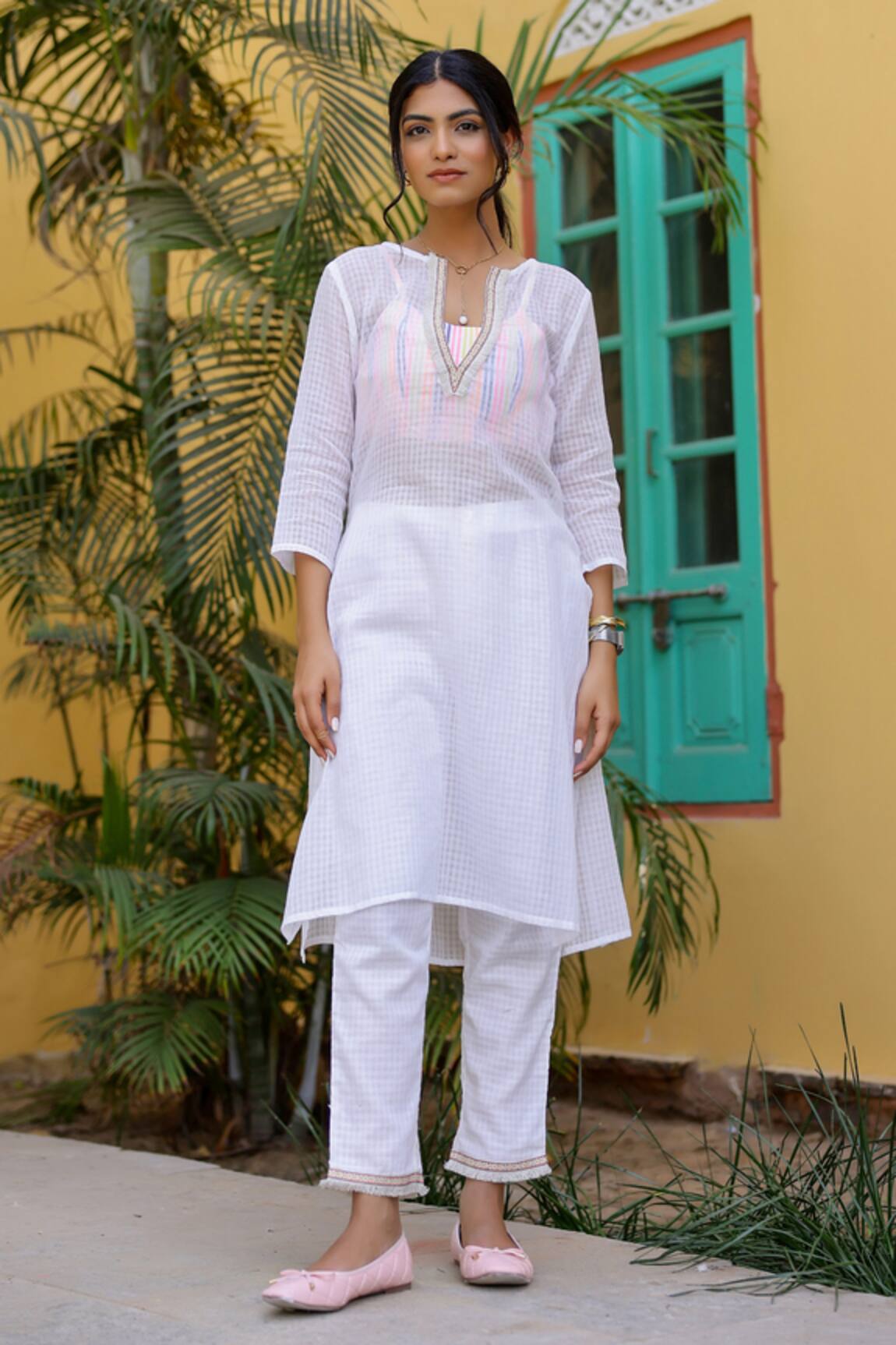 Gulaal Checkered Textured Kurta Pant Set 