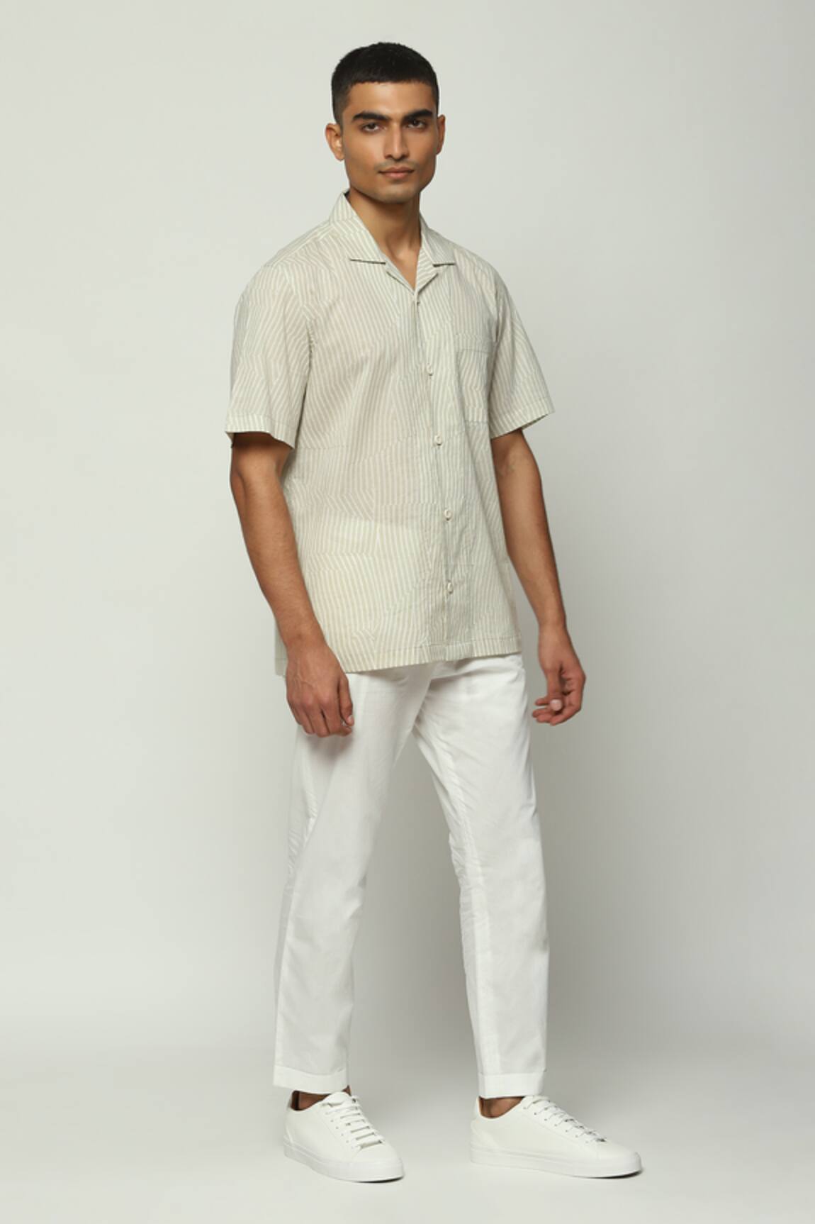 Abraham And Thakore Hand Block Print Cotton Shirt
