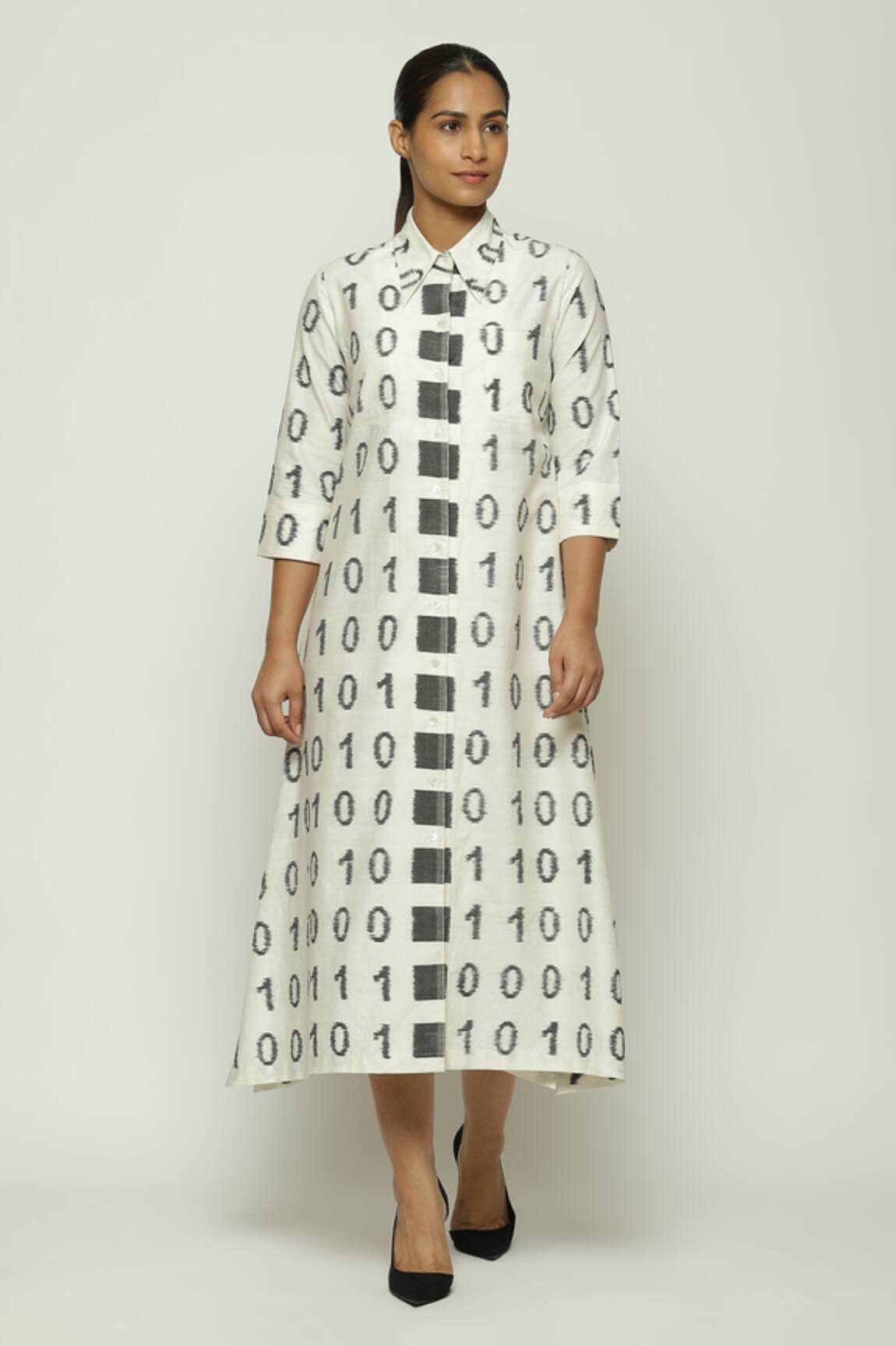 Abraham And Thakore Ikat Code Pattern Shirt Dress 