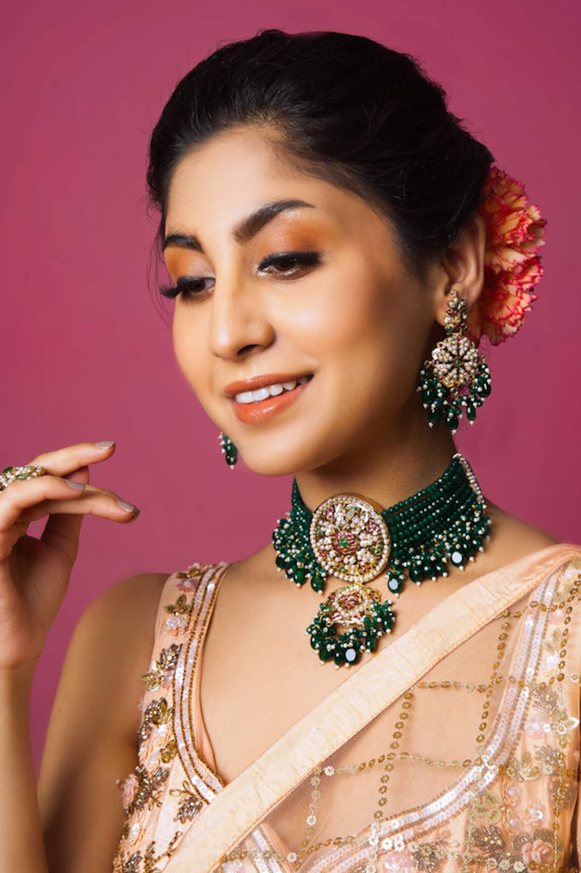 Queens Jewels Stone Studded Bead Tassel Choker Necklace Set 