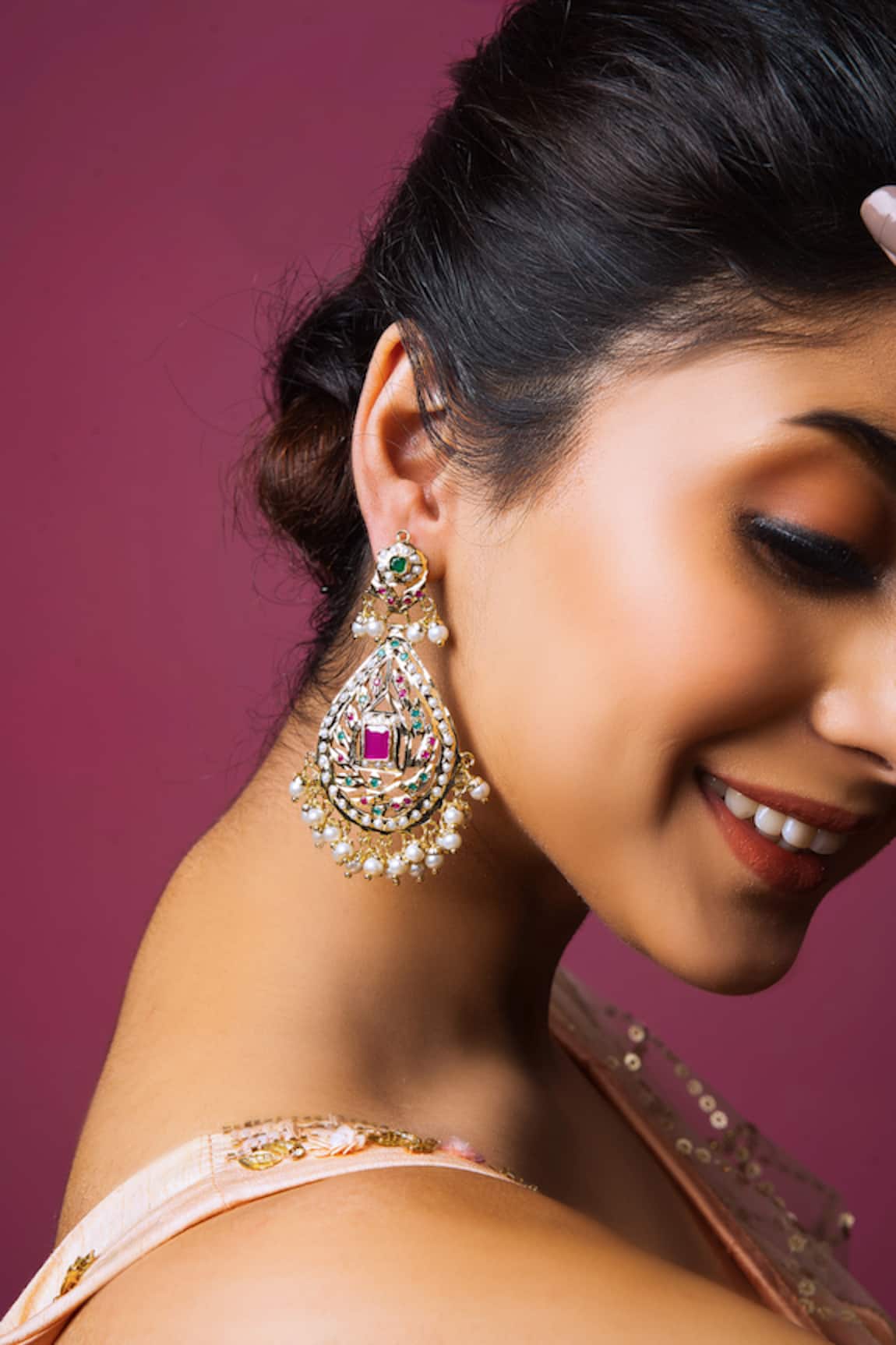 Queens Jewels Contrast Embellished Chaandbali Earrings