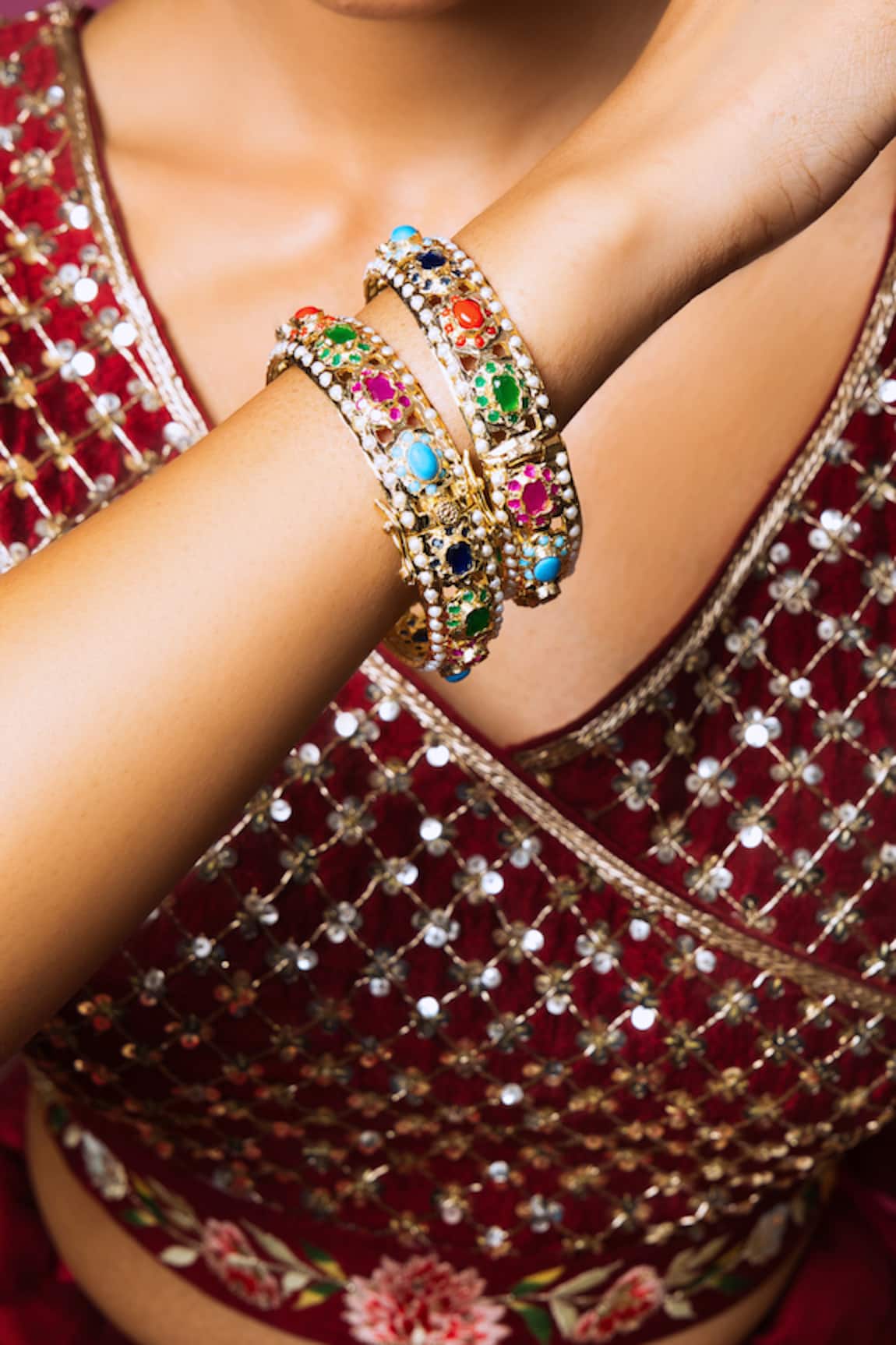 Queens Jewels Opulent Embellished Bangles - Set Of 2