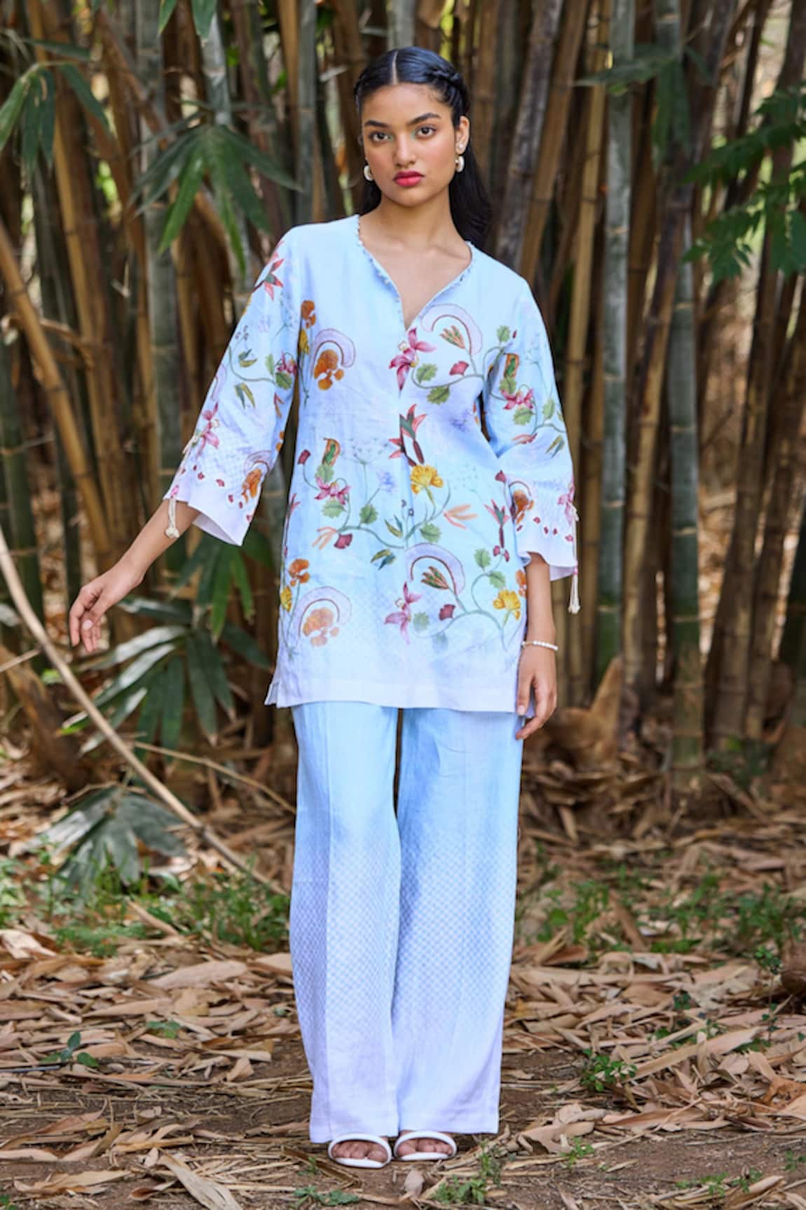 Pozruh by Aiman Amalfi Floral Print Long Top With Pant