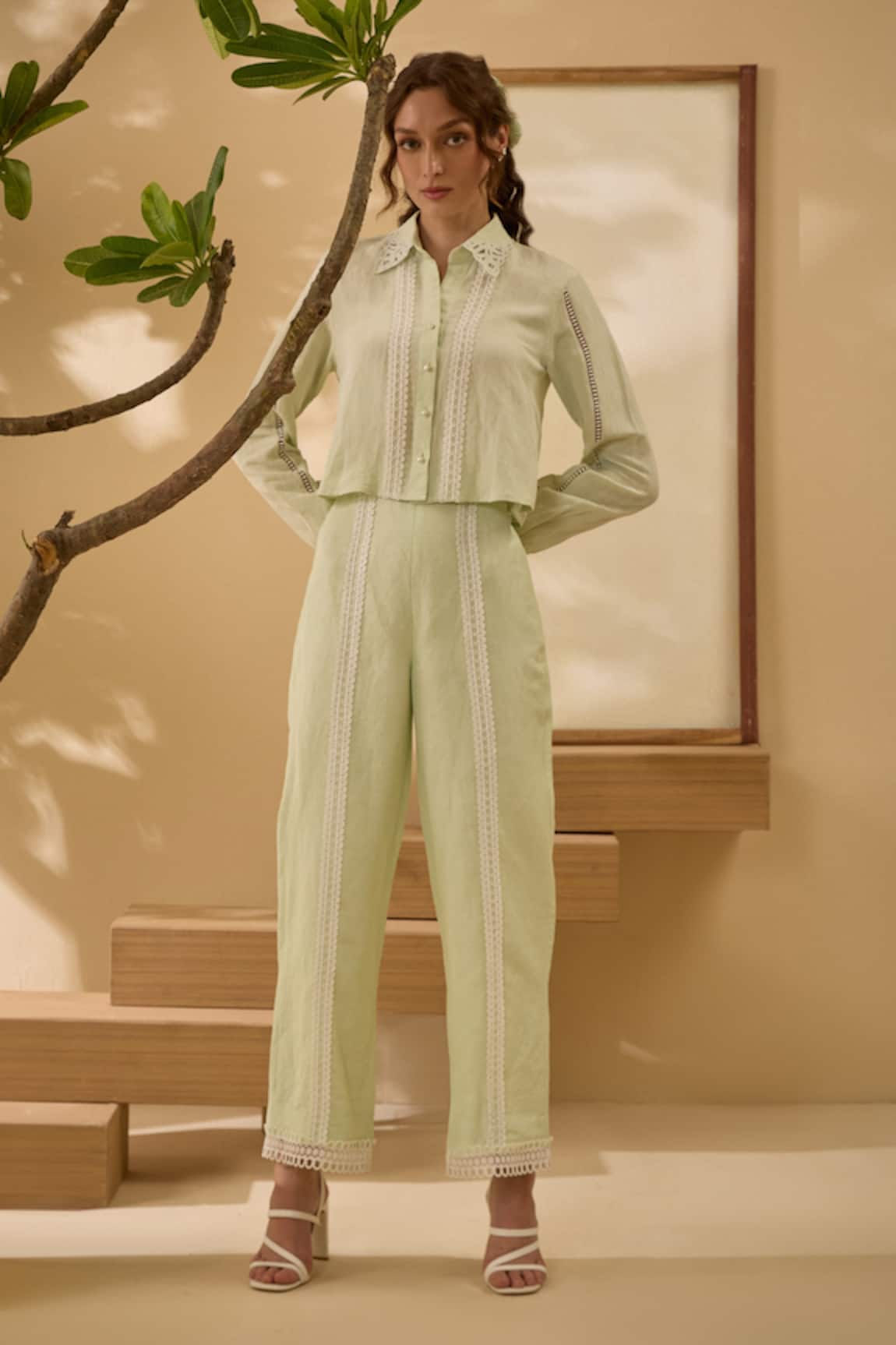 Label Deepika Nagpal Cut-Out Collar Shirt & Pant Set