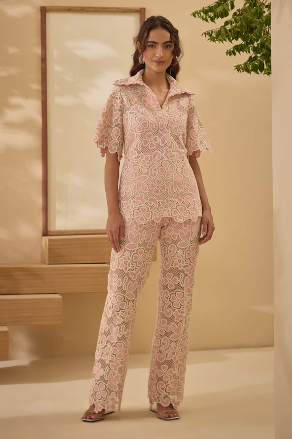 Label Deepika Nagpal Candy Flora Mesh Shirt & Pant Set 