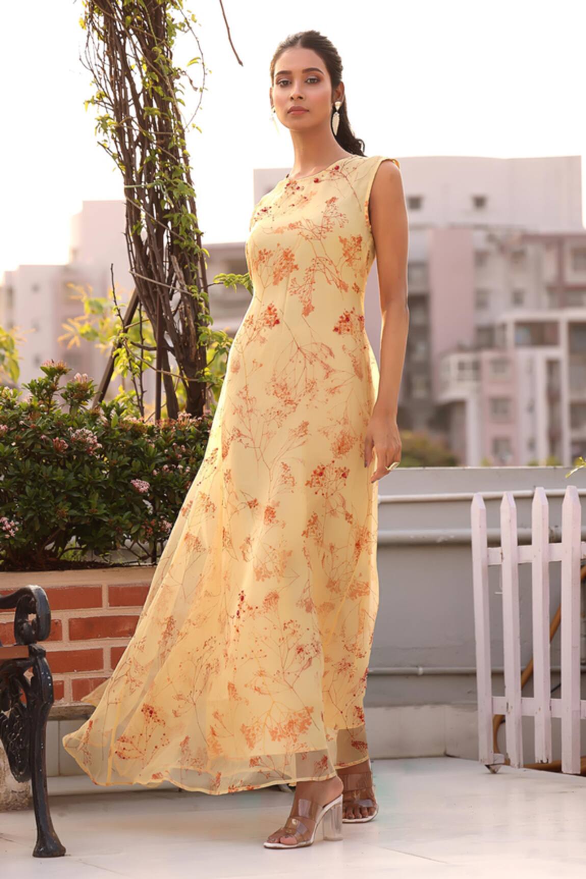 Seesa Floral Print Layered Maxi Dress