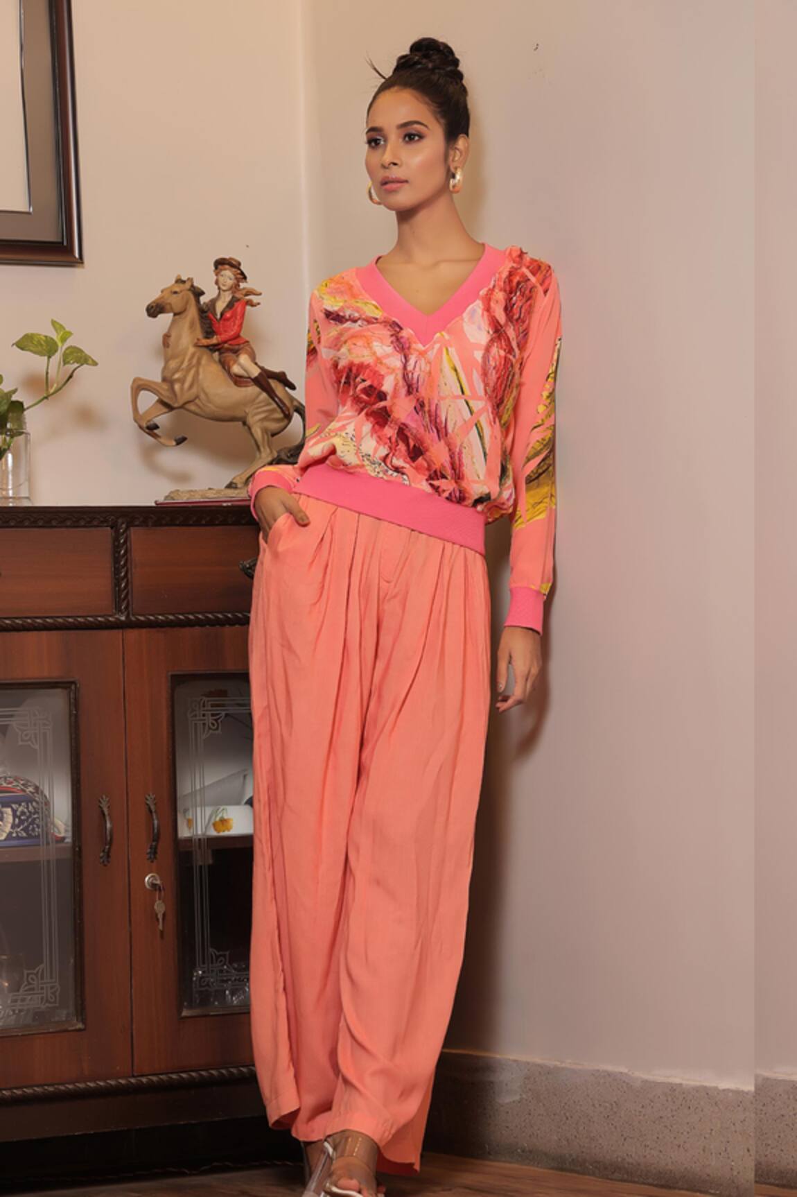 Seesa Tea Rose Abstract Print Top