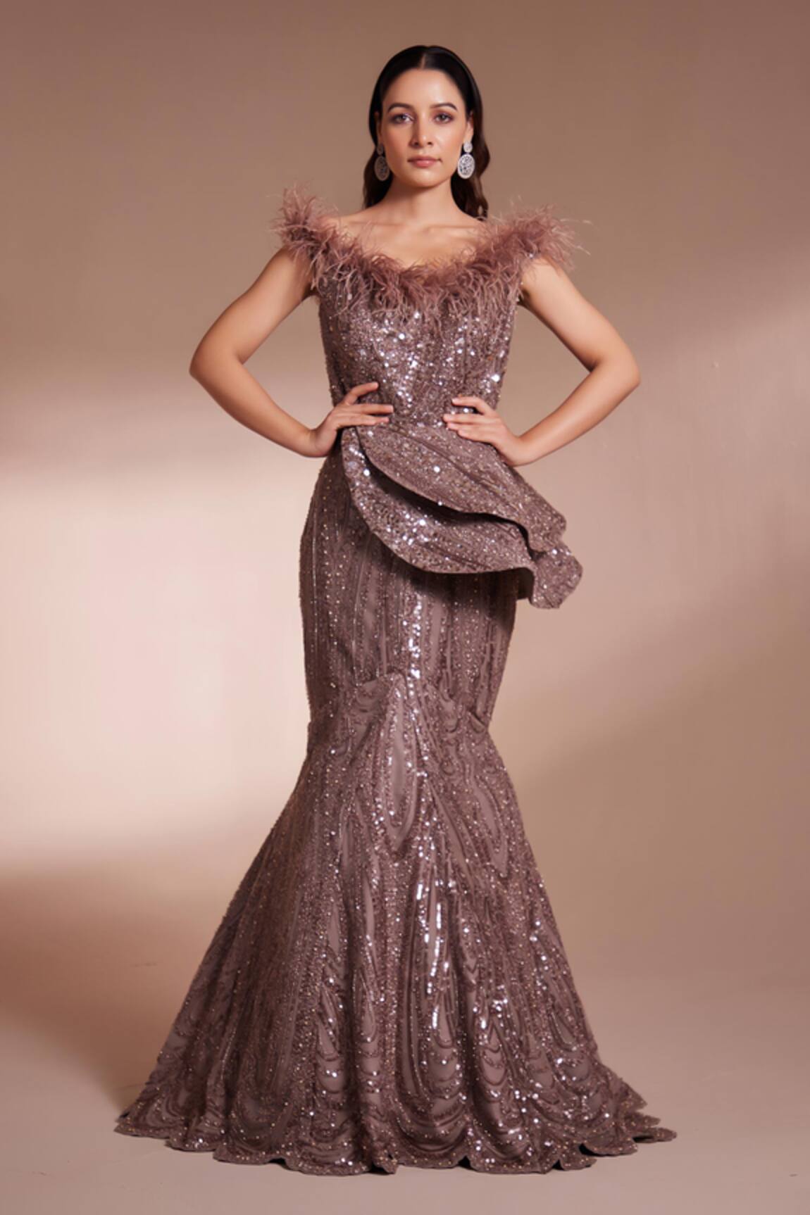 Chaashni By Maansi And Ketan Bead Sequin Embroidered Fish cut Gown