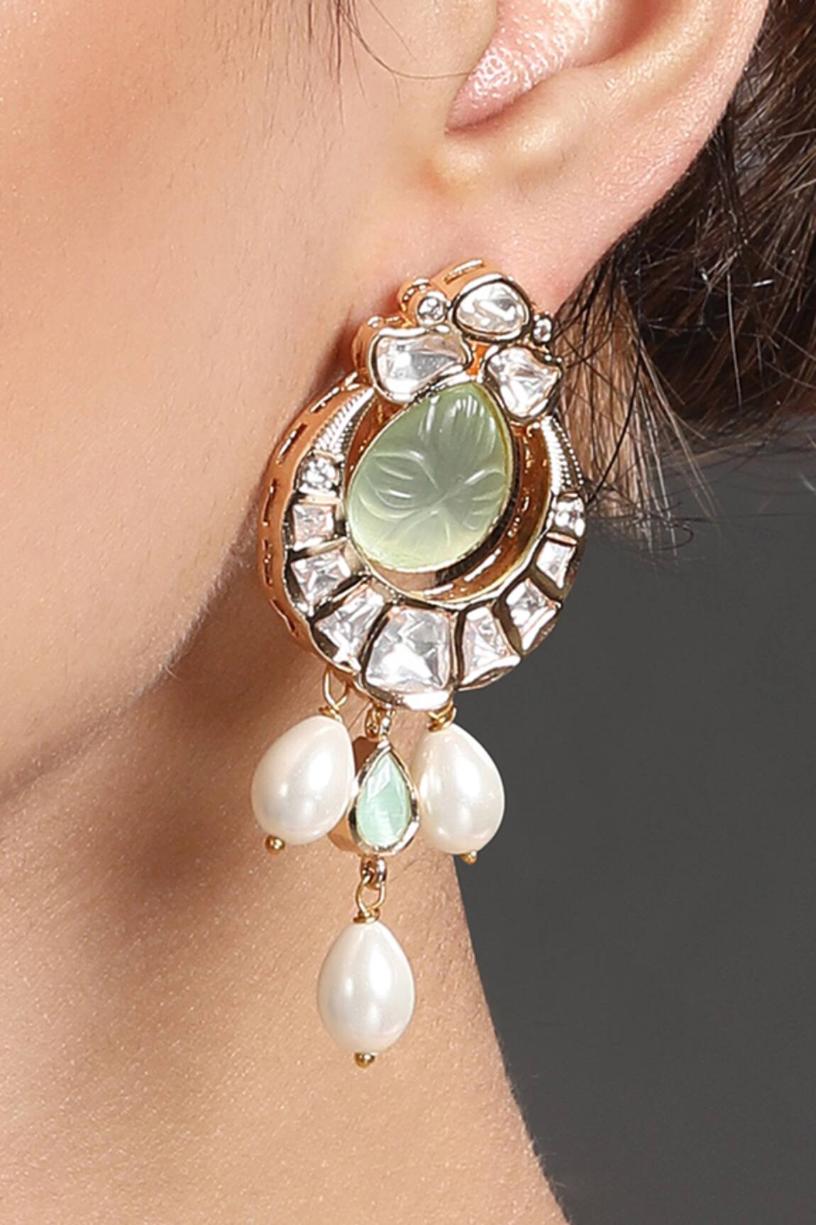 HRISHA Moissanite Kundan Polki Embellished Chandbali Earrings