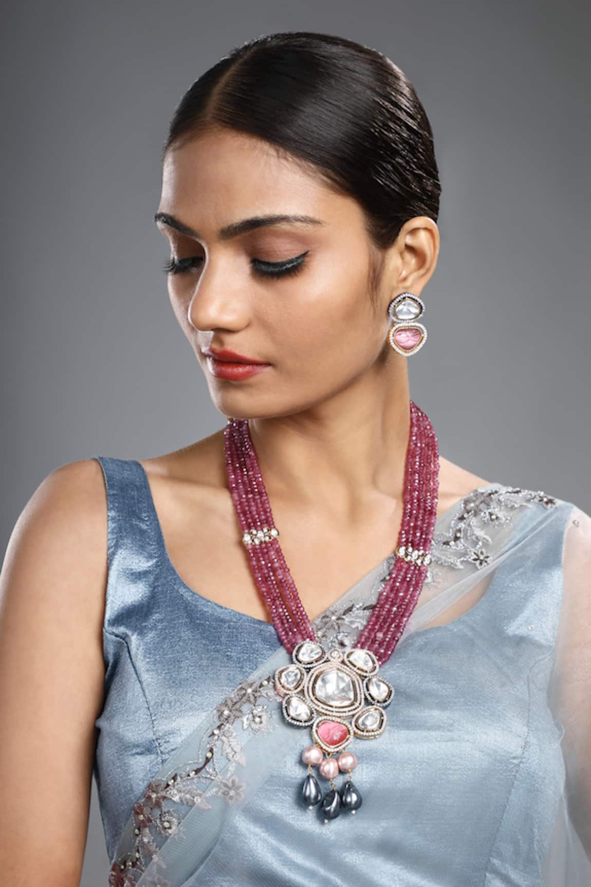 HRISHA Zirconia Embellished Pendant Necklace Set