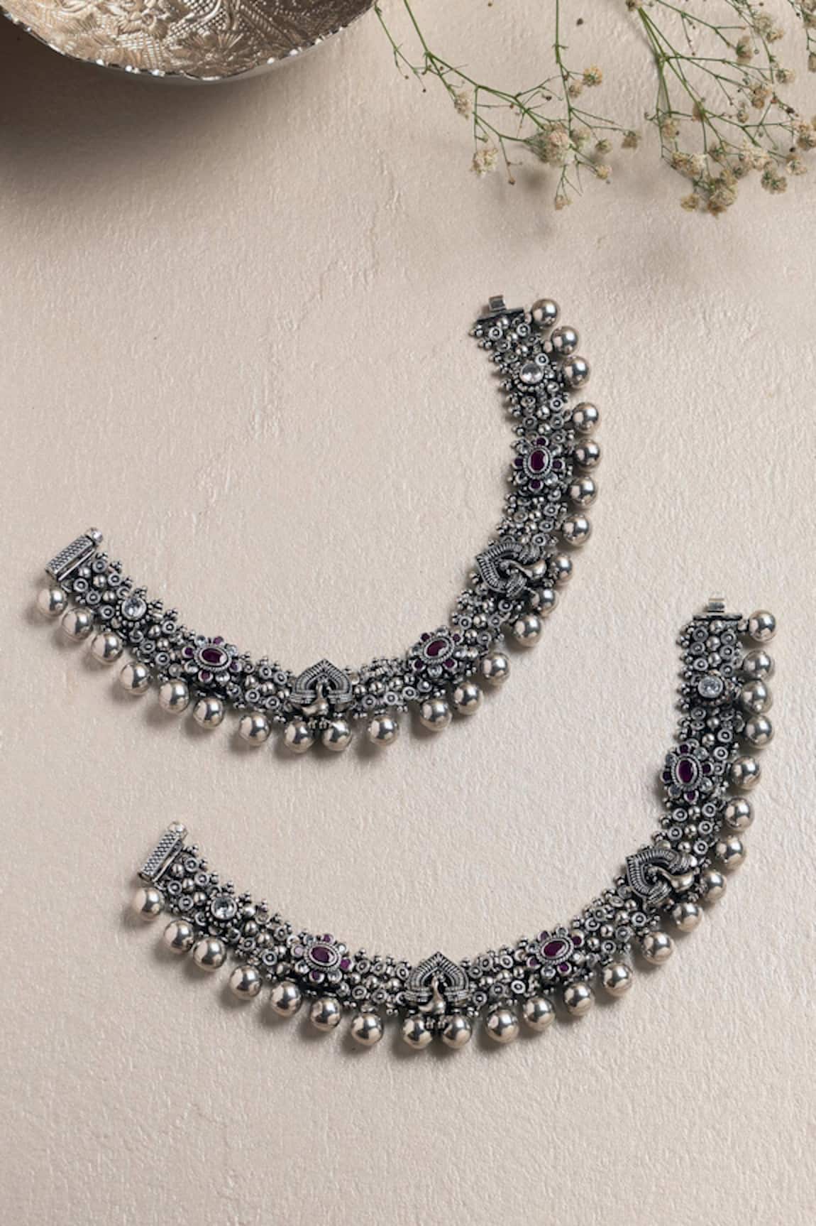 Mero Jewellery Cubic Zirconia Embellished Anklet - Set of 2