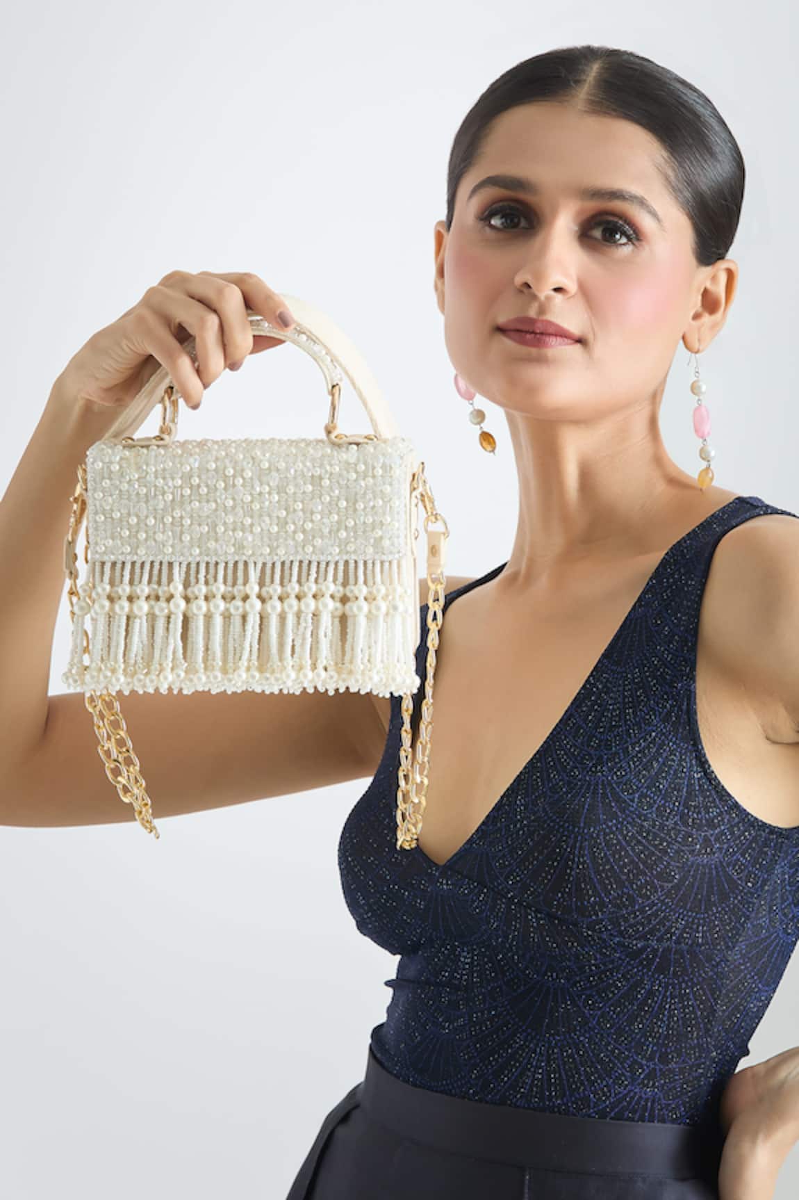 Tasna Crystal & Pearl Embellished Clutch