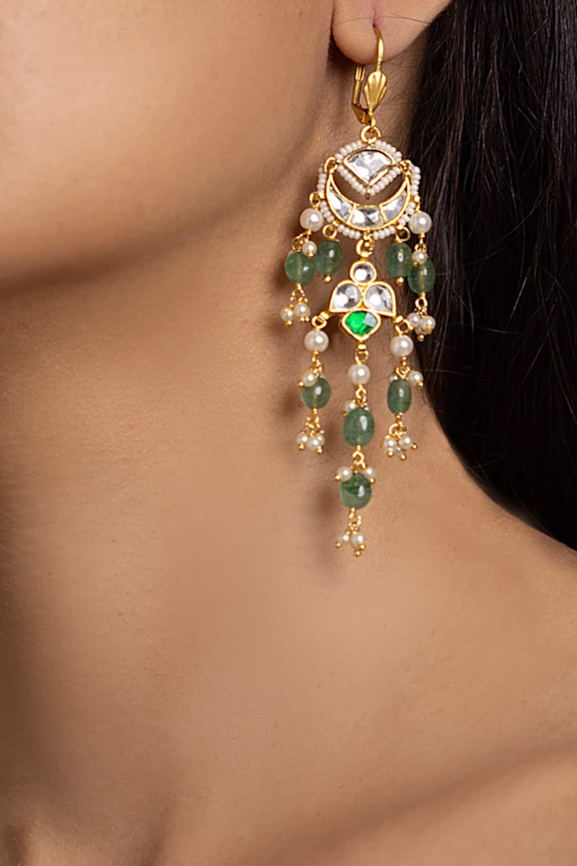 joules by radhika Kundan Stone Studded Half-Moon Tassel Earrings