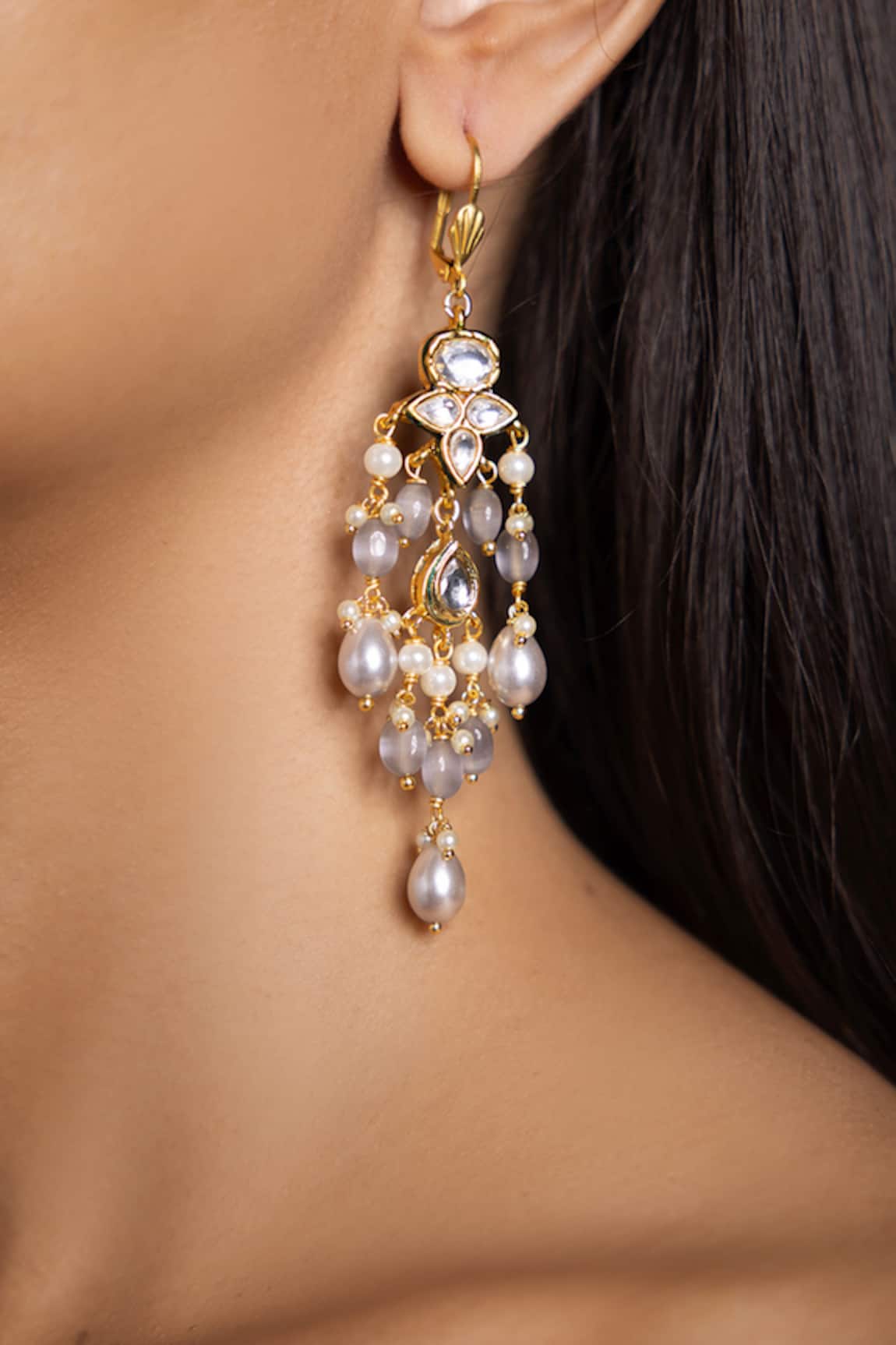 joules by radhika Kundan Stone Studded Floral Tassel Earrings