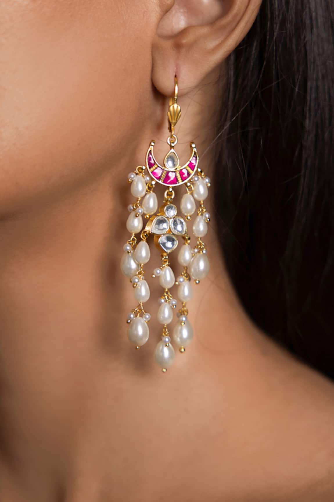 joules by radhika Elegant Half Moon Pearl Drop Earrings
