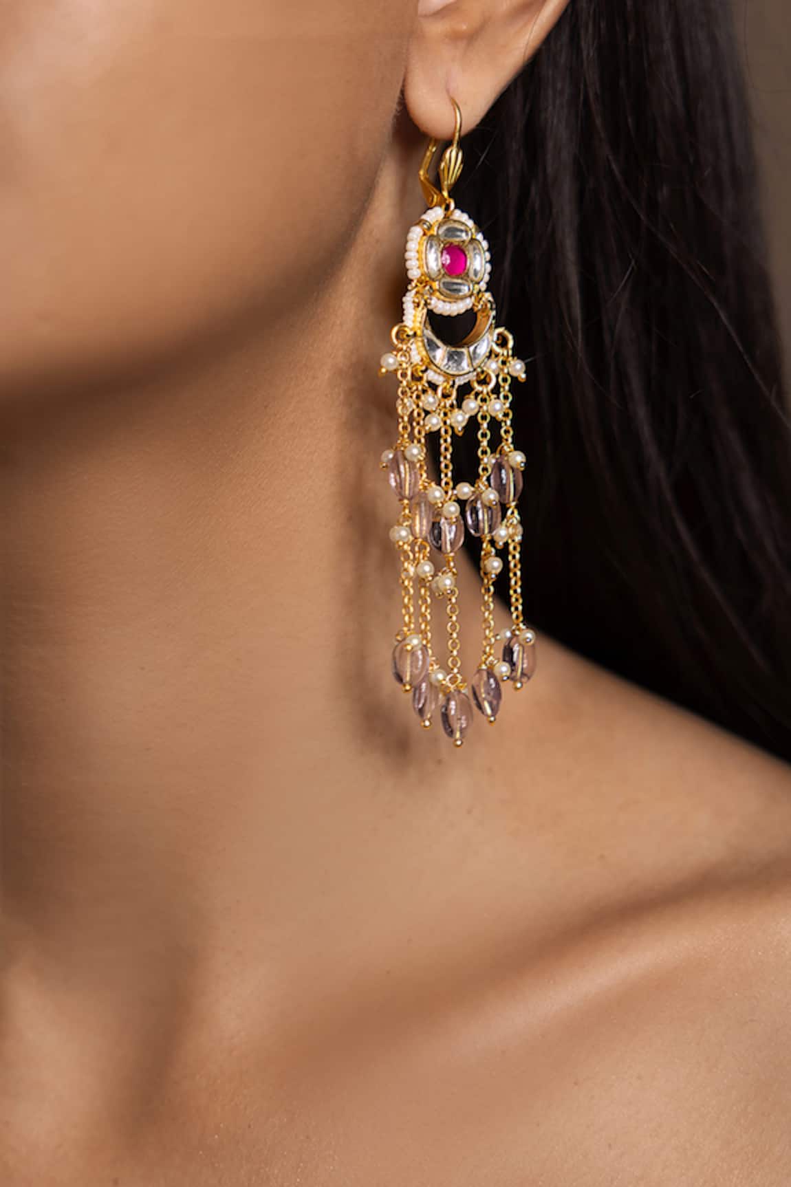 joules by radhika Radiant Floral Half-Moon Pearl Tassel Earrings