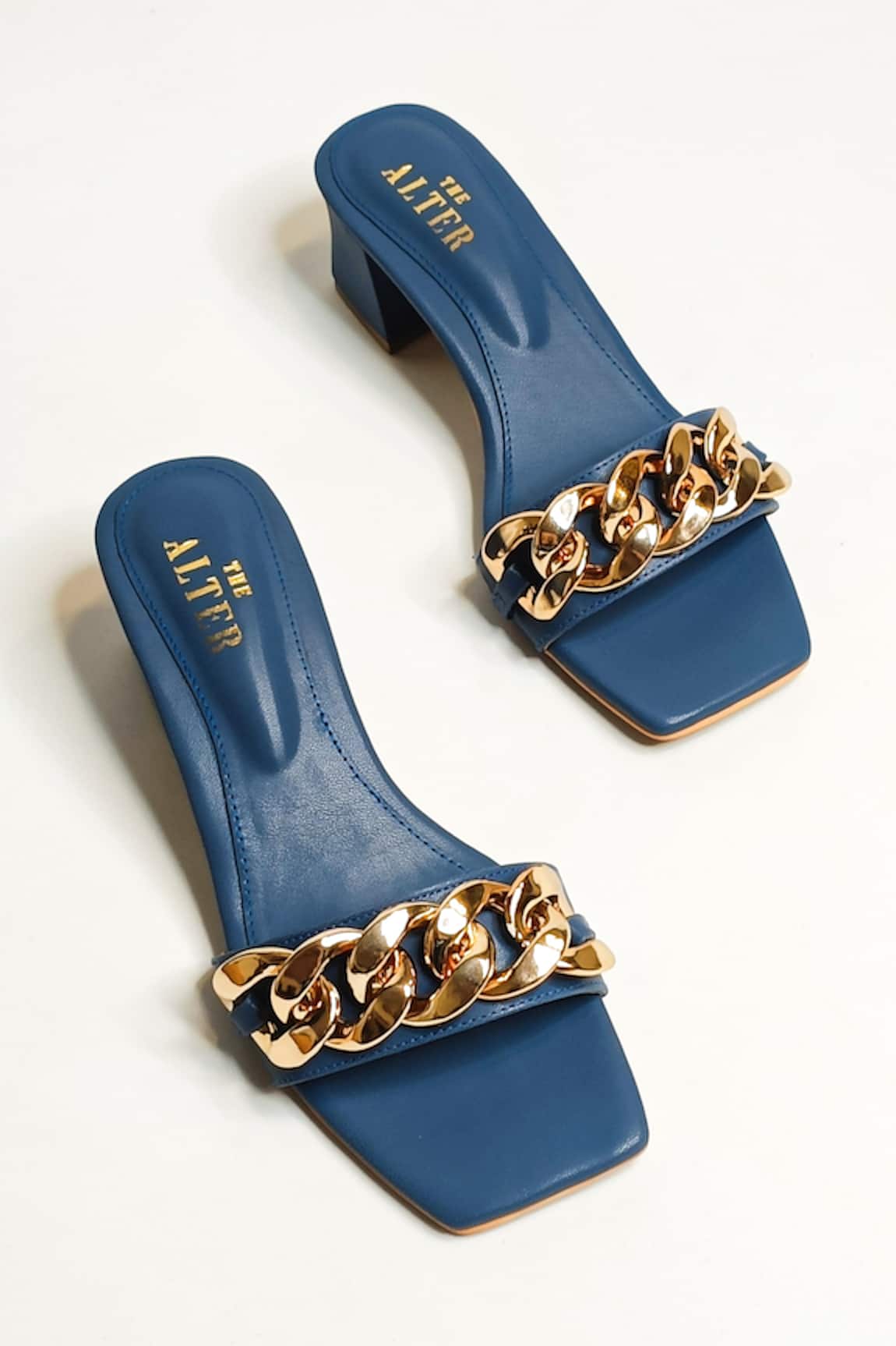 THE ALTER Metallic Chain Embellished Block Heels