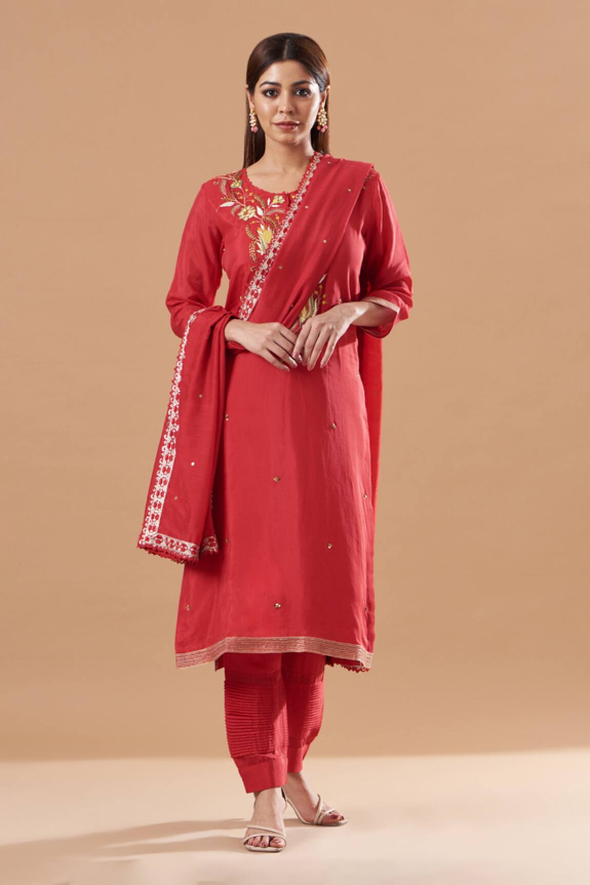 Blue Lotus Design Floral Embroidered Kurta Pant Set