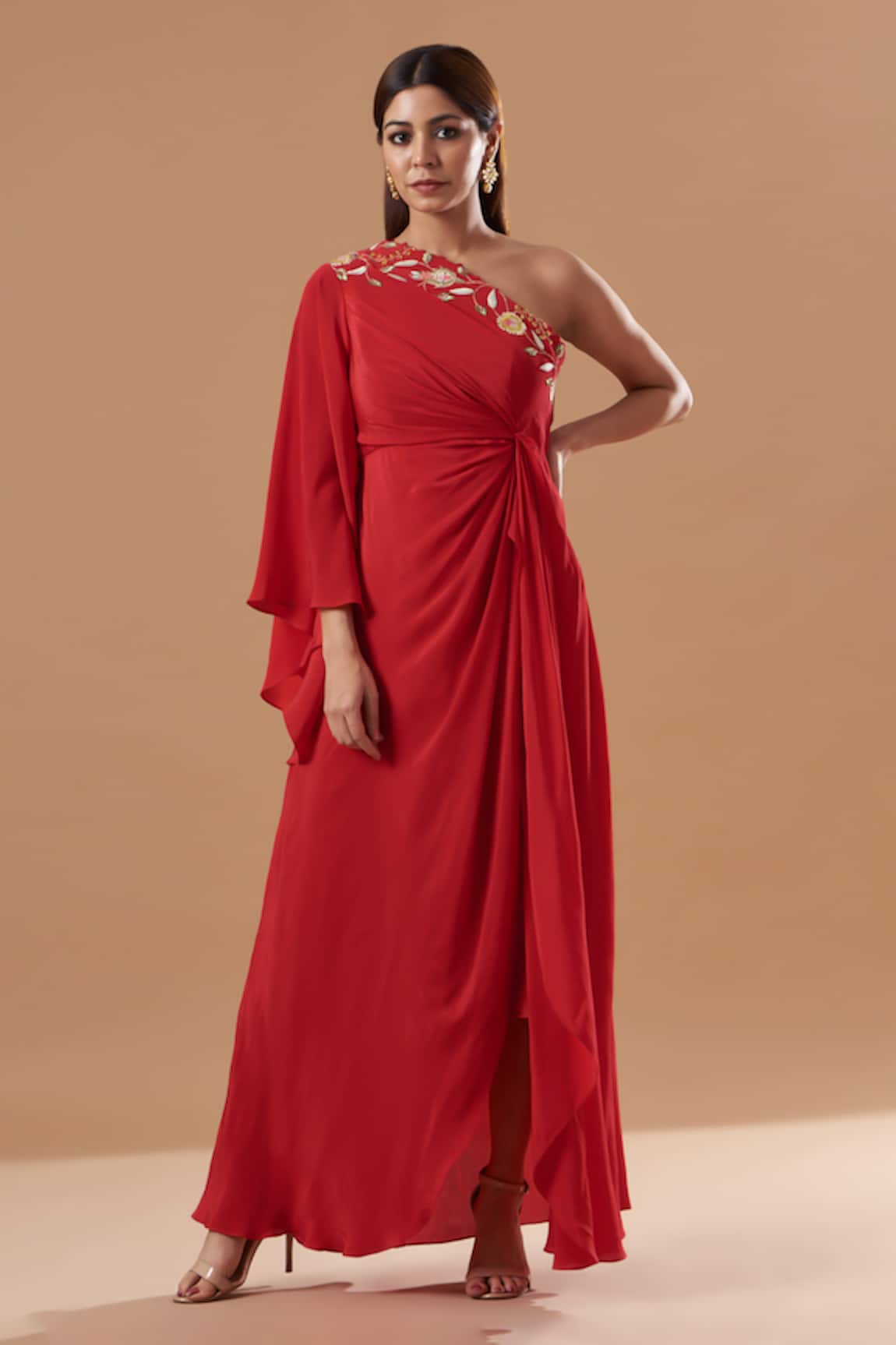 Blue Lotus Design Floral Border Pleated Dress