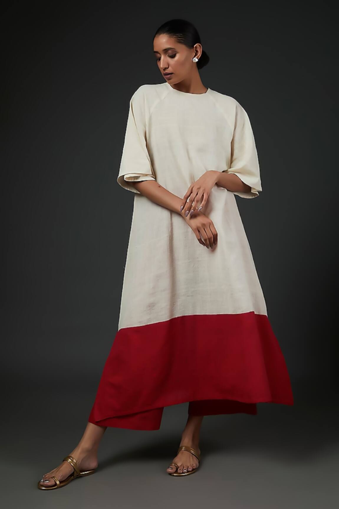 Blue Lotus Design Colour Block Kurta With Pant