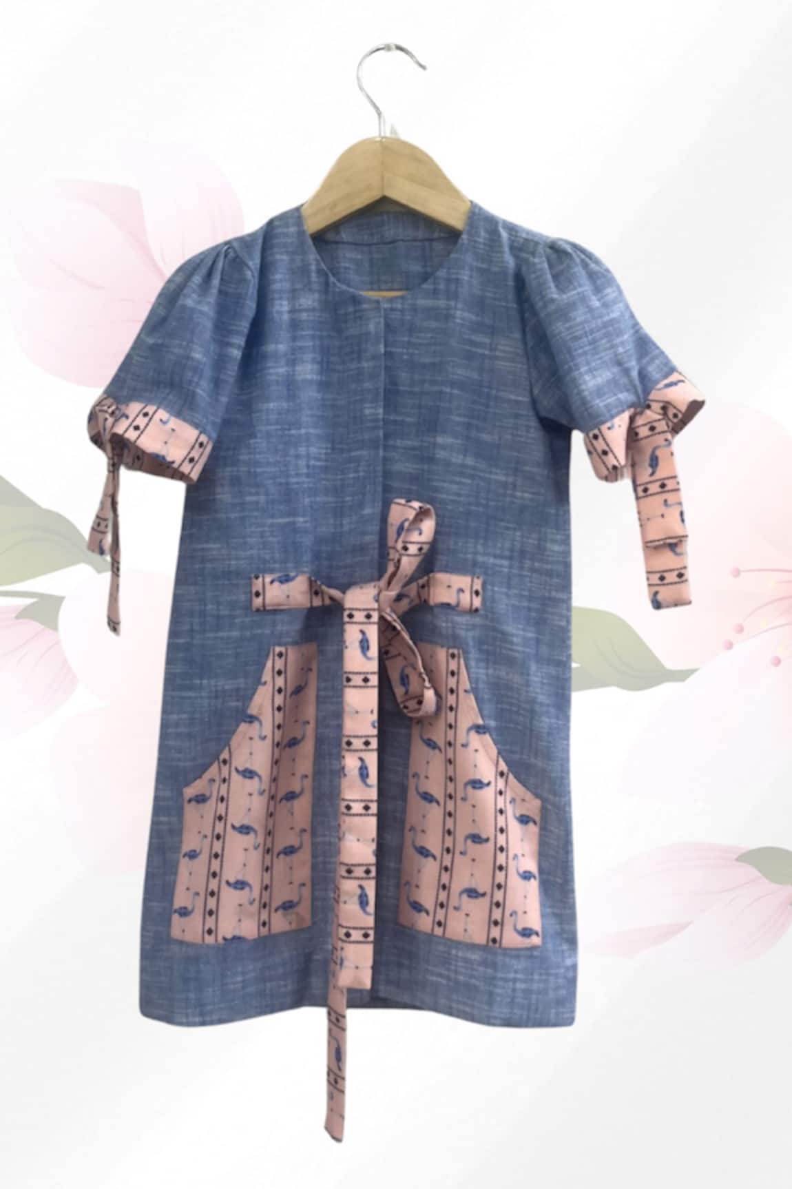 Turqidz By Shweta Aggarwal Denim Patchwork Tie-Up Dress 