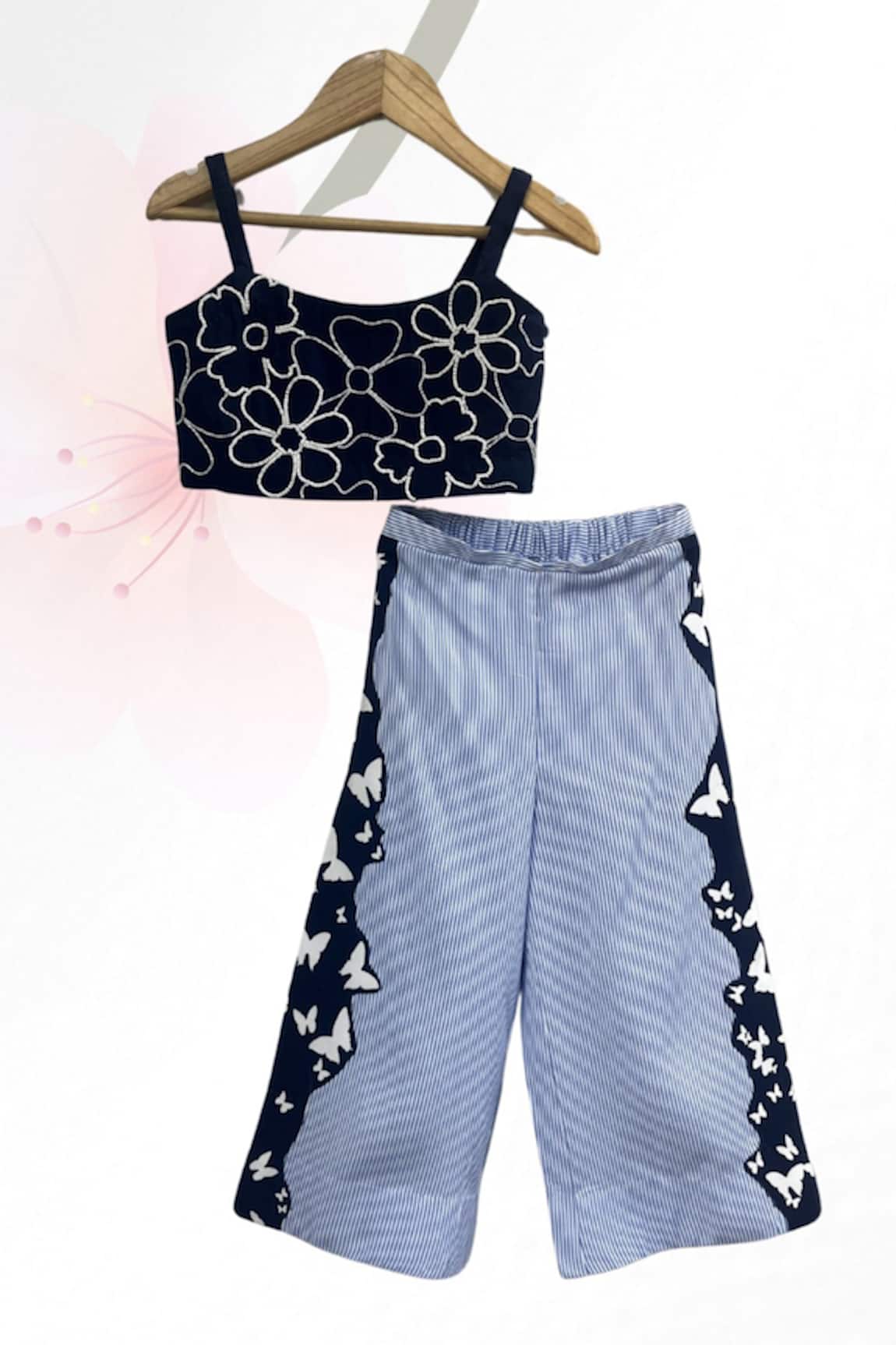Turqidz By Shweta Aggarwal Floral Embroidered Top & Flared Pant Set 