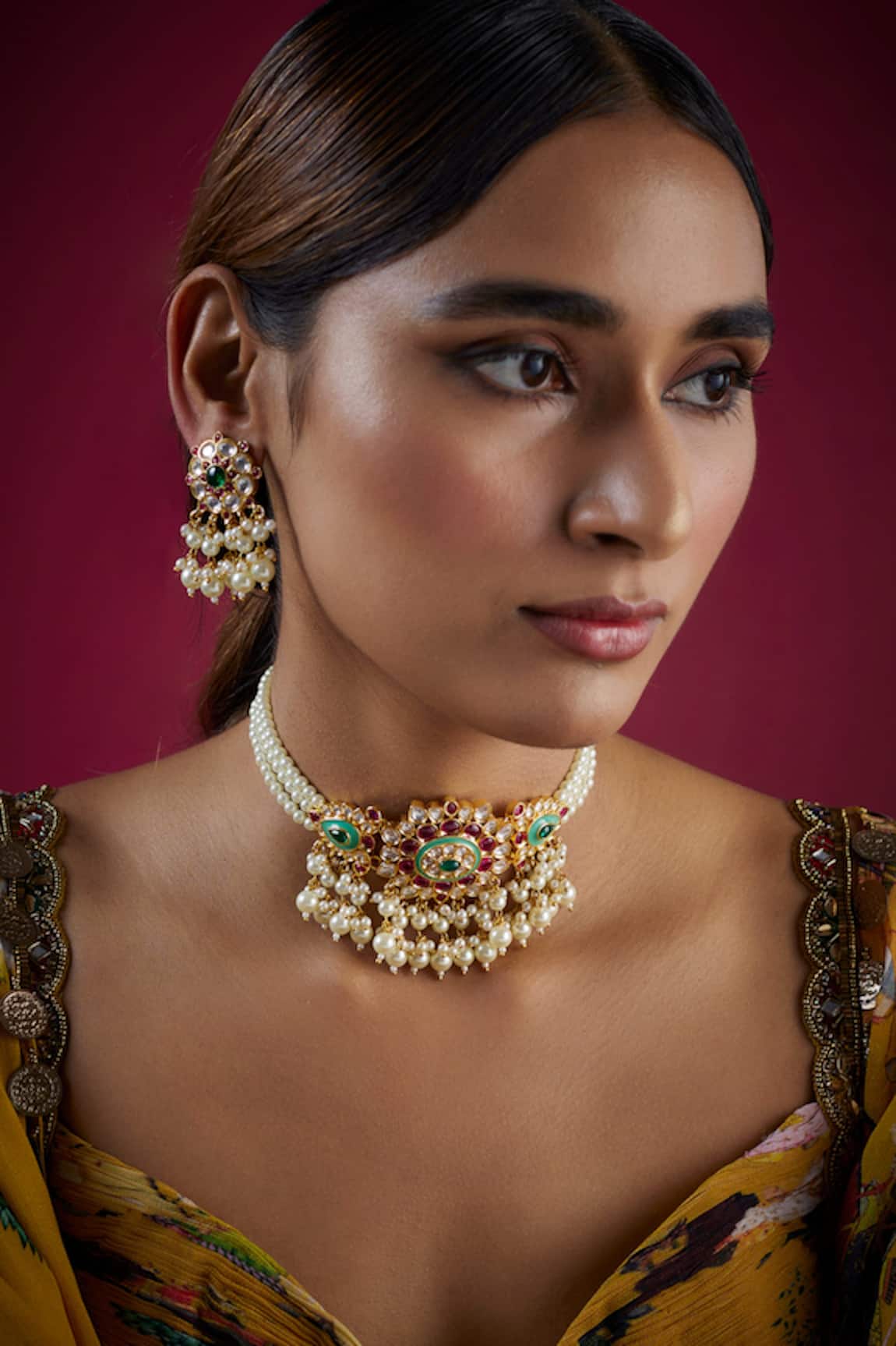 Prihan Luxury Jewelry Pearl Embellished Choker Necklace Set