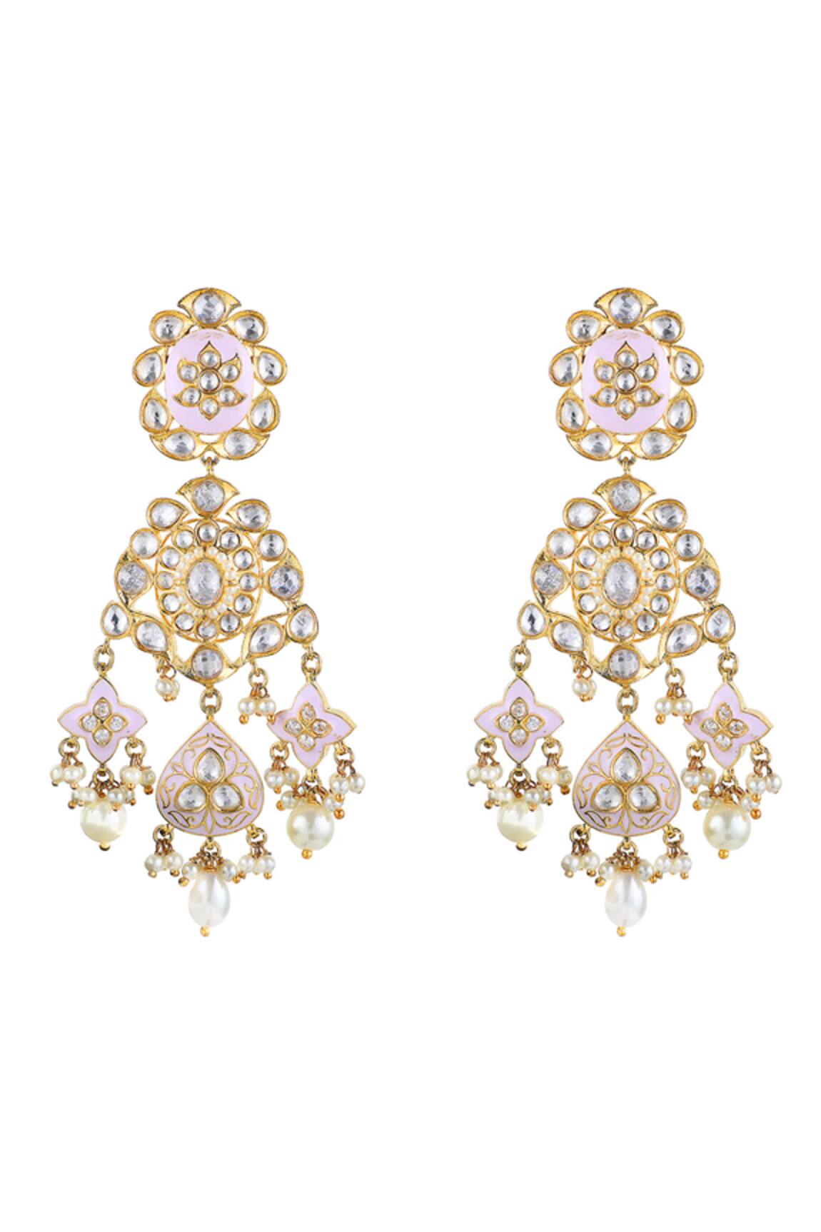 Prihan Luxury Jewelry Meena Work Kundan Earrings