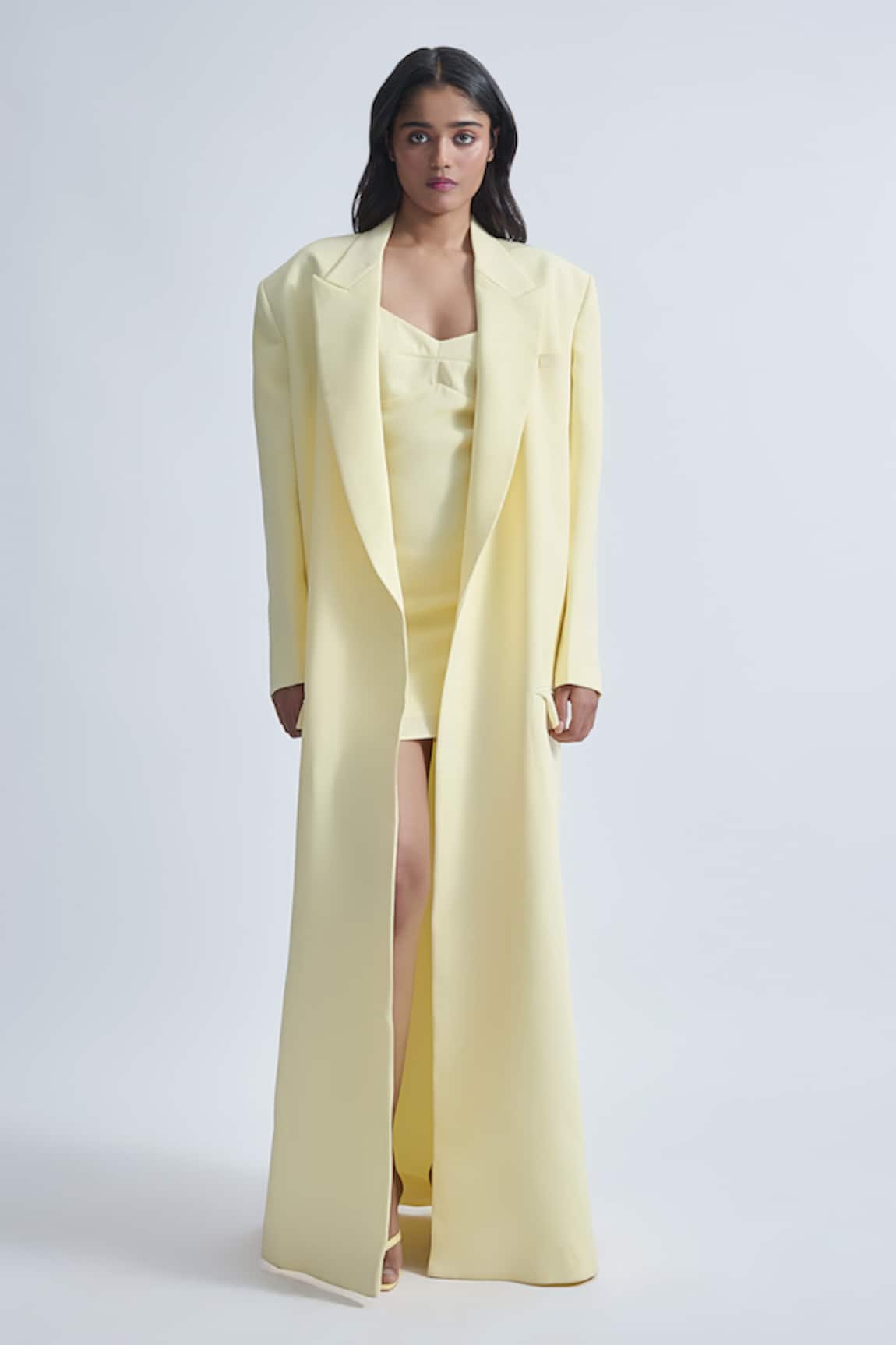 Deme by Gabriella Nicole Solid Long Coat With Short Dress